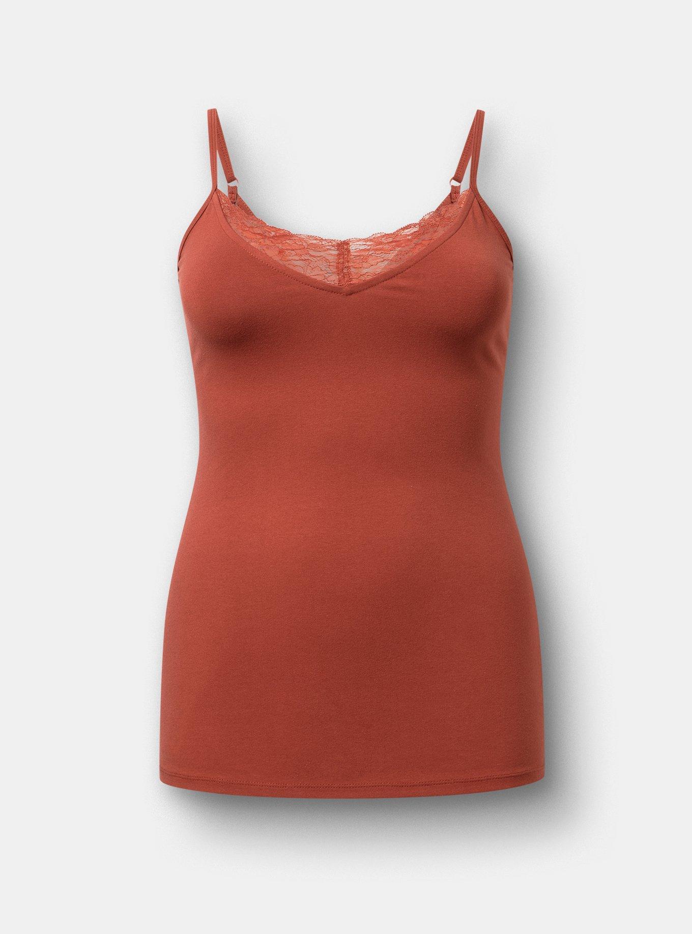 Foxy Lace Trim V-Neck Cami, ROASTED RUSSET, flat