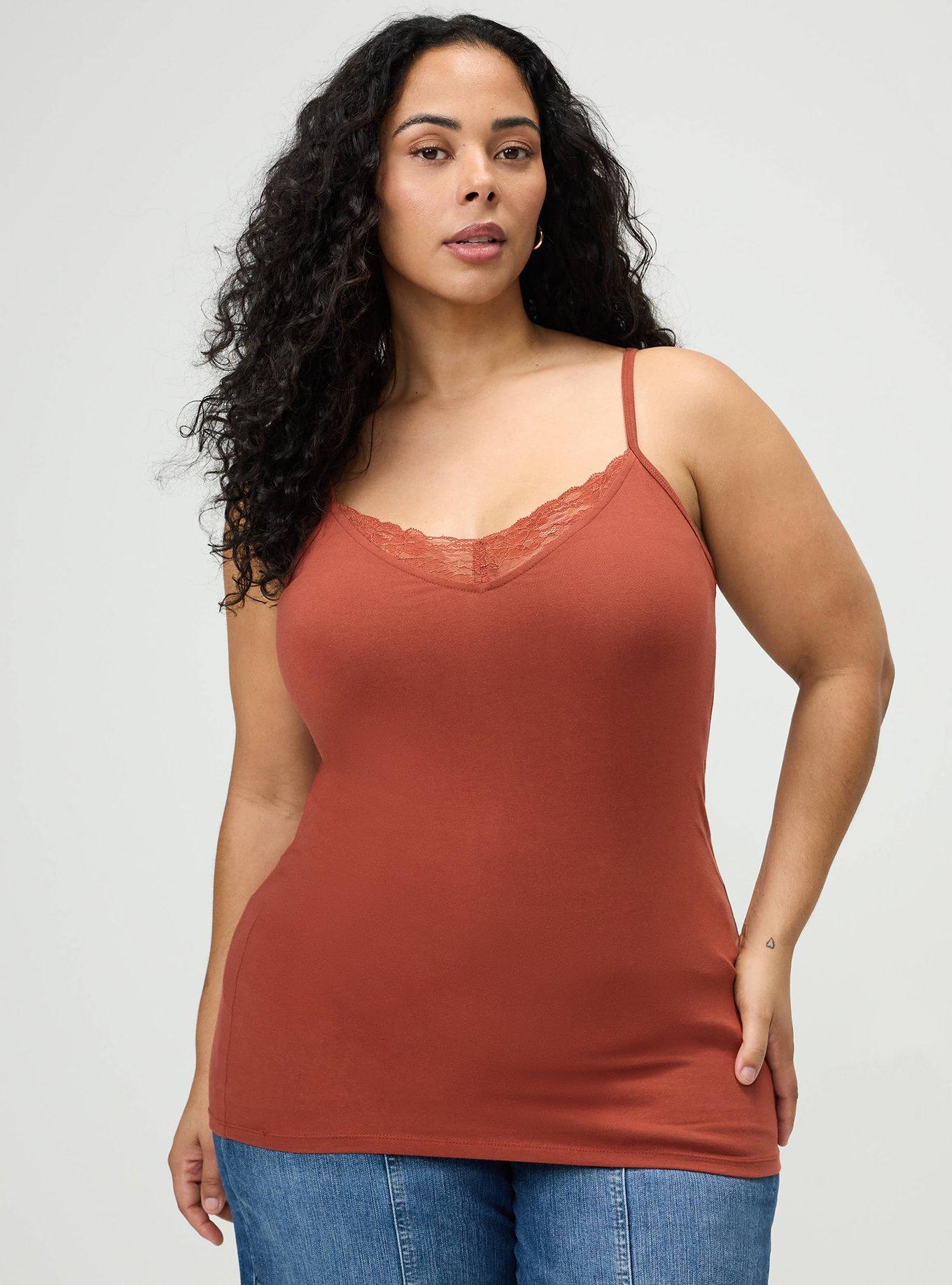 Foxy Lace Trim V-Neck Cami, ROASTED RUSSET, hi-res