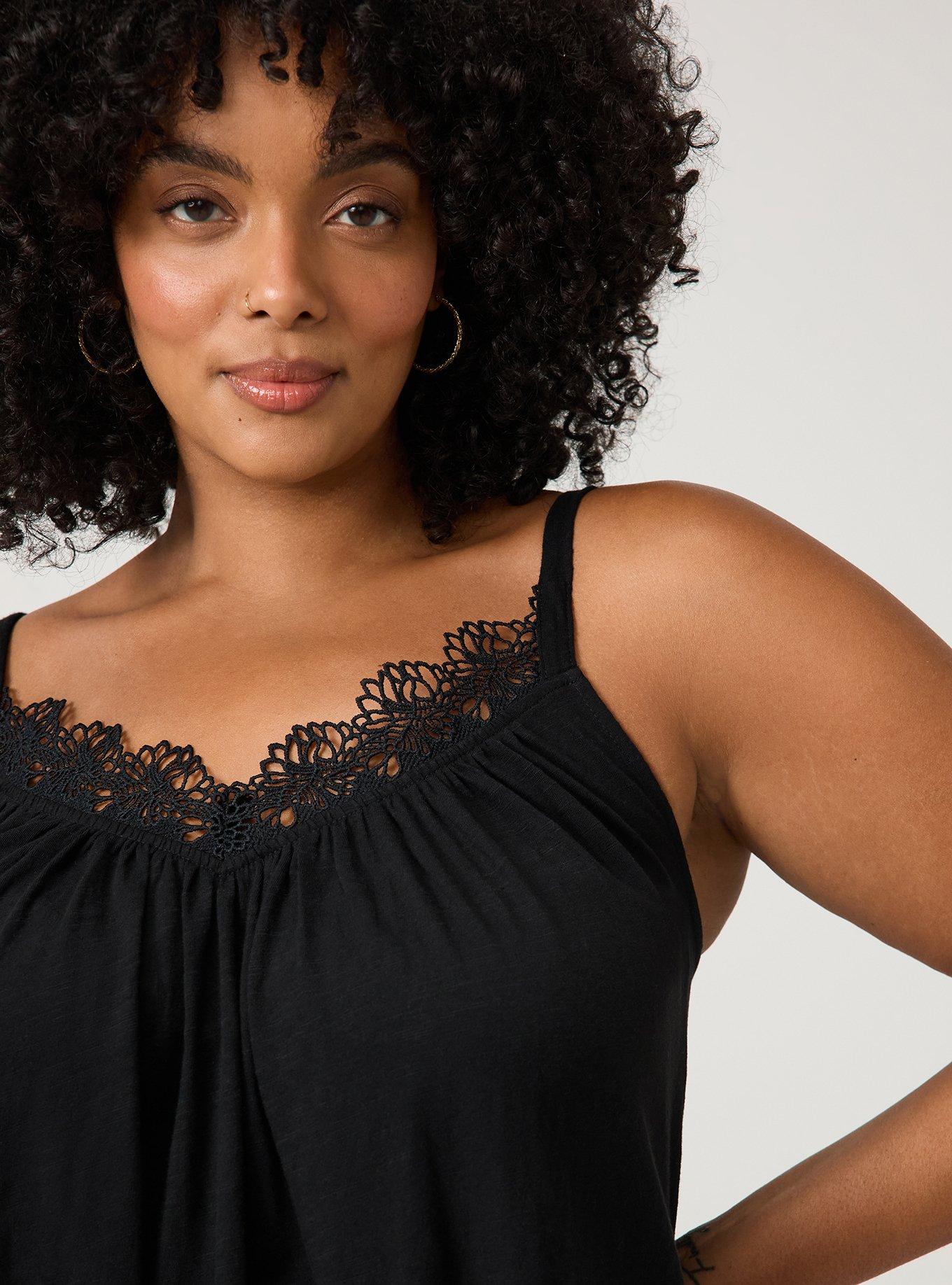Heritage Slub Lace Trim Swing Cami, DEEP BLACK, alternate