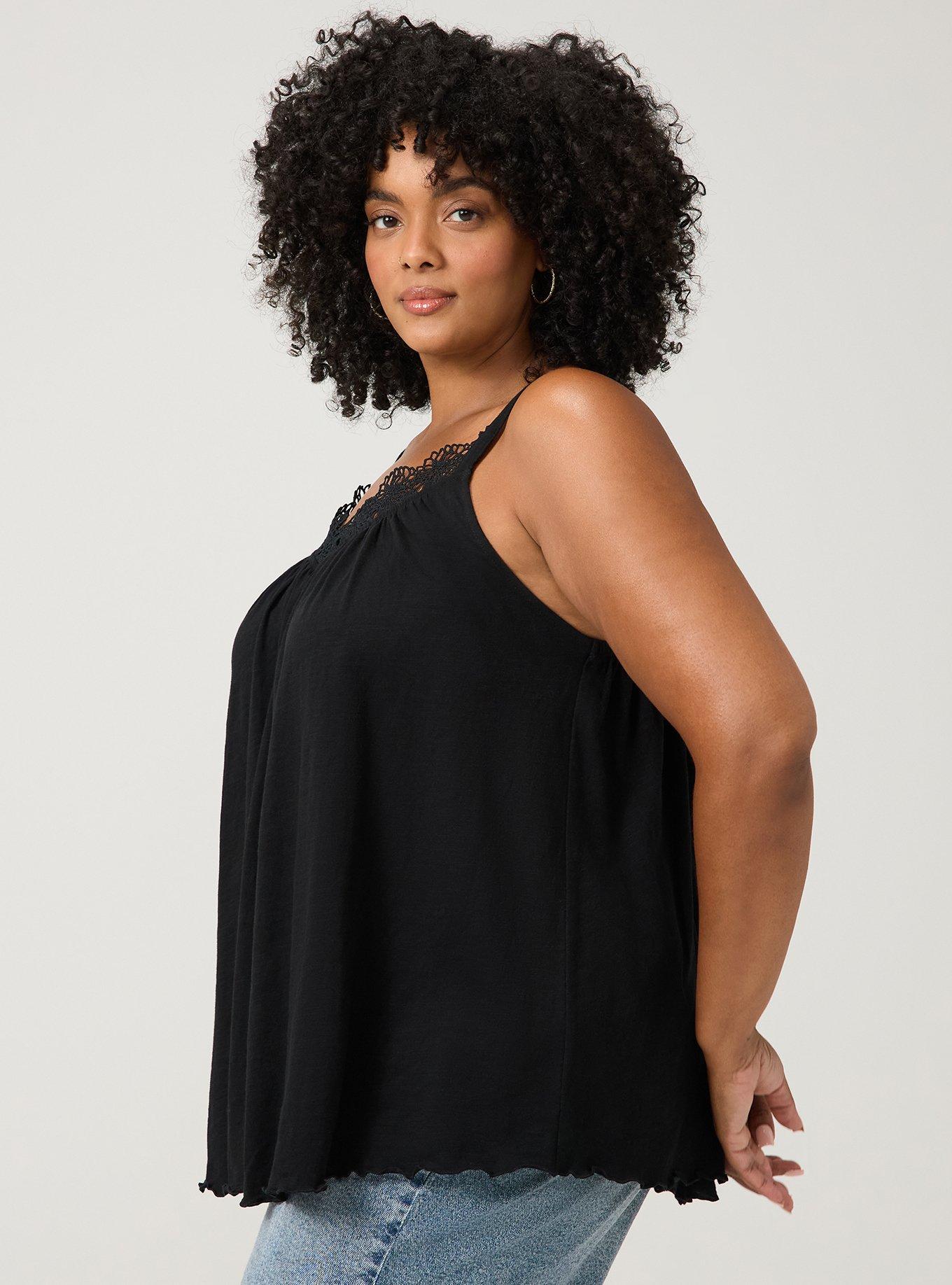 Heritage Slub Lace Trim Swing Cami, DEEP BLACK, alternate