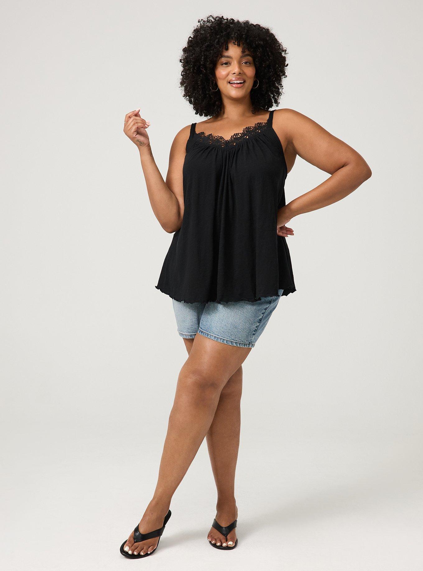 Heritage Slub Lace Trim Swing Cami, DEEP BLACK, alternate