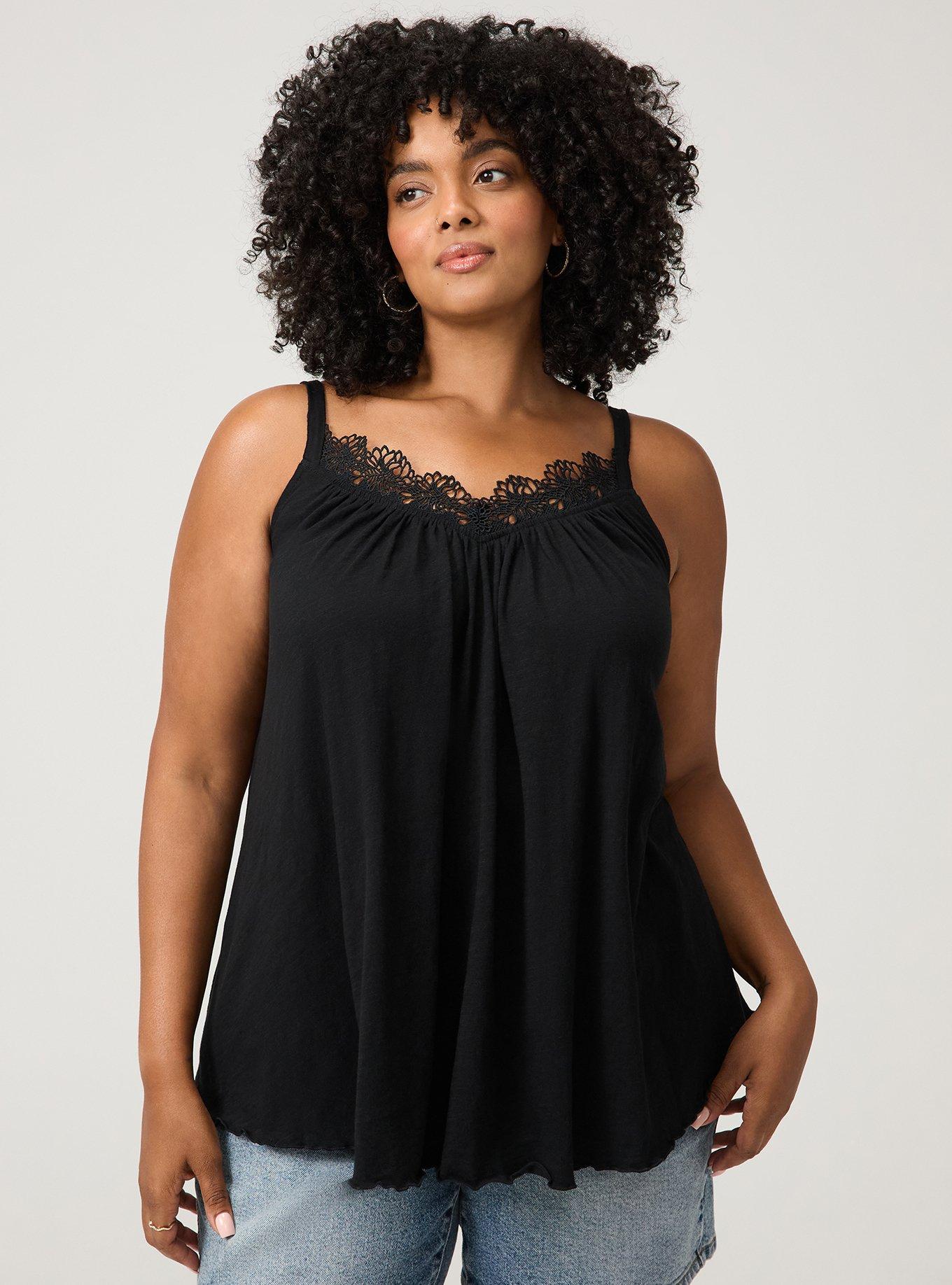 Heritage Slub Lace Trim Swing Cami, DEEP BLACK, hi-res