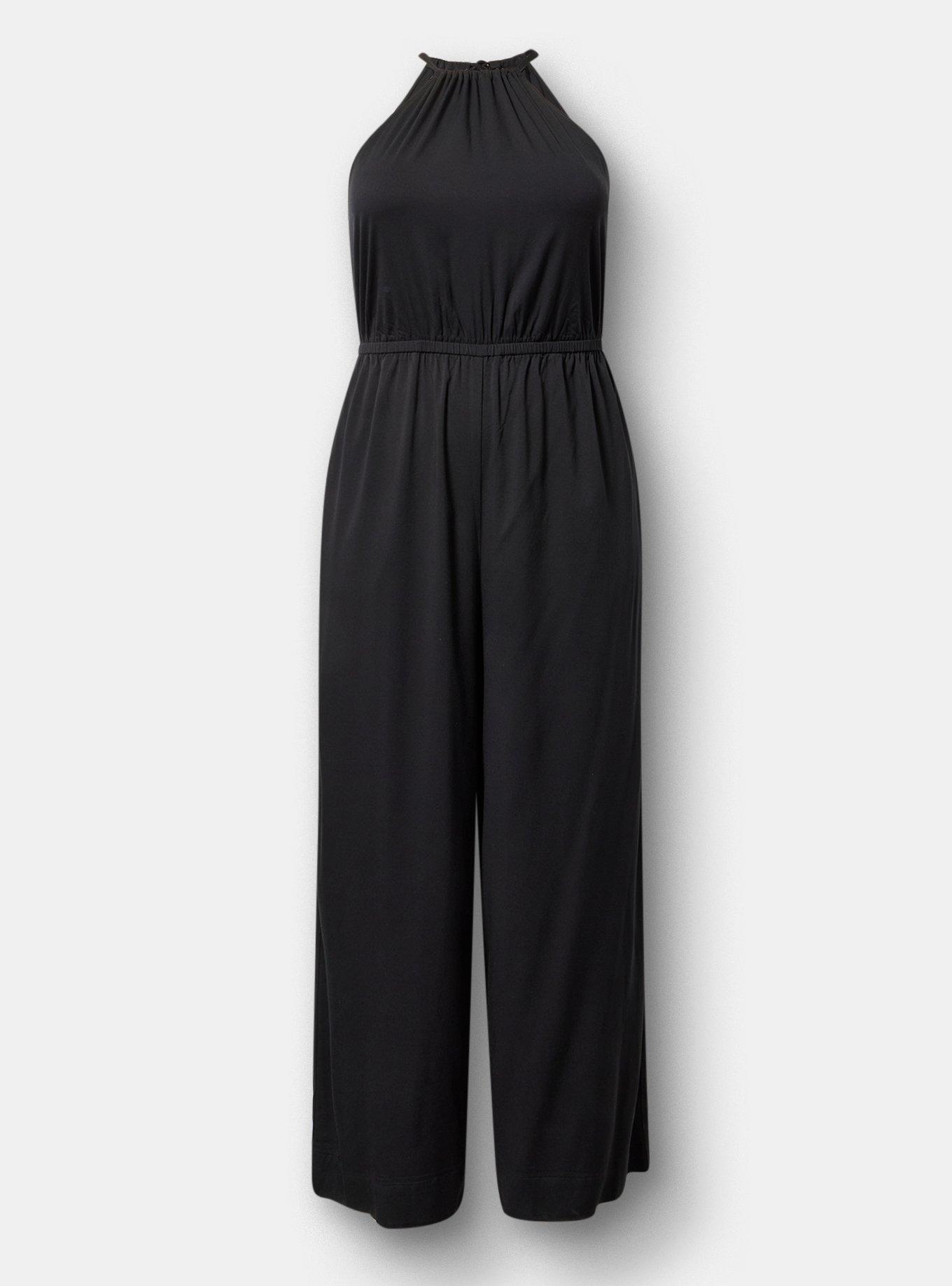 Halter Wide-Leg Jumpsuit, DEEP BLACK, flat
