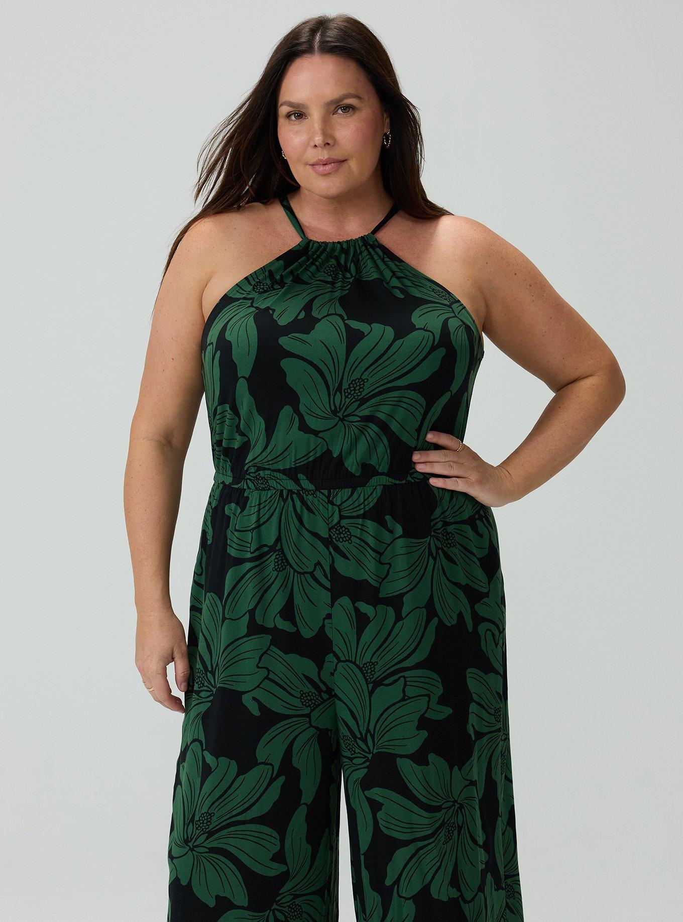 Halter Wide-Leg Jumpsuit, GRAPHIC LILY GREEN, alternate