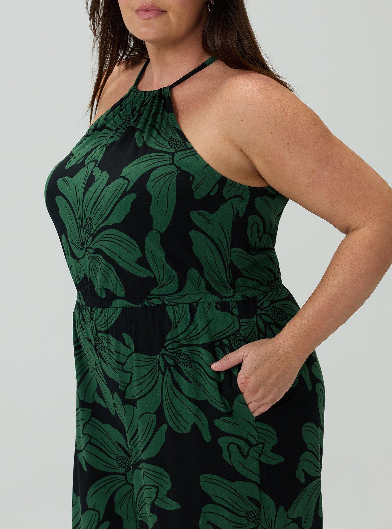 Halter Wide-Leg Jumpsuit, GRAPHIC LILY GREEN, alternate