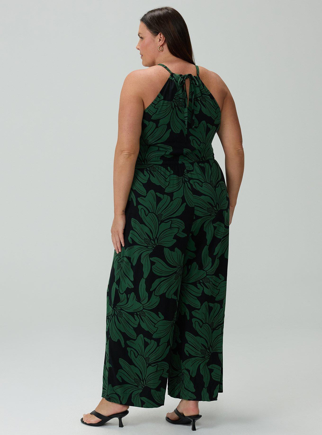 Halter Wide-Leg Jumpsuit, GRAPHIC LILY GREEN, alternate