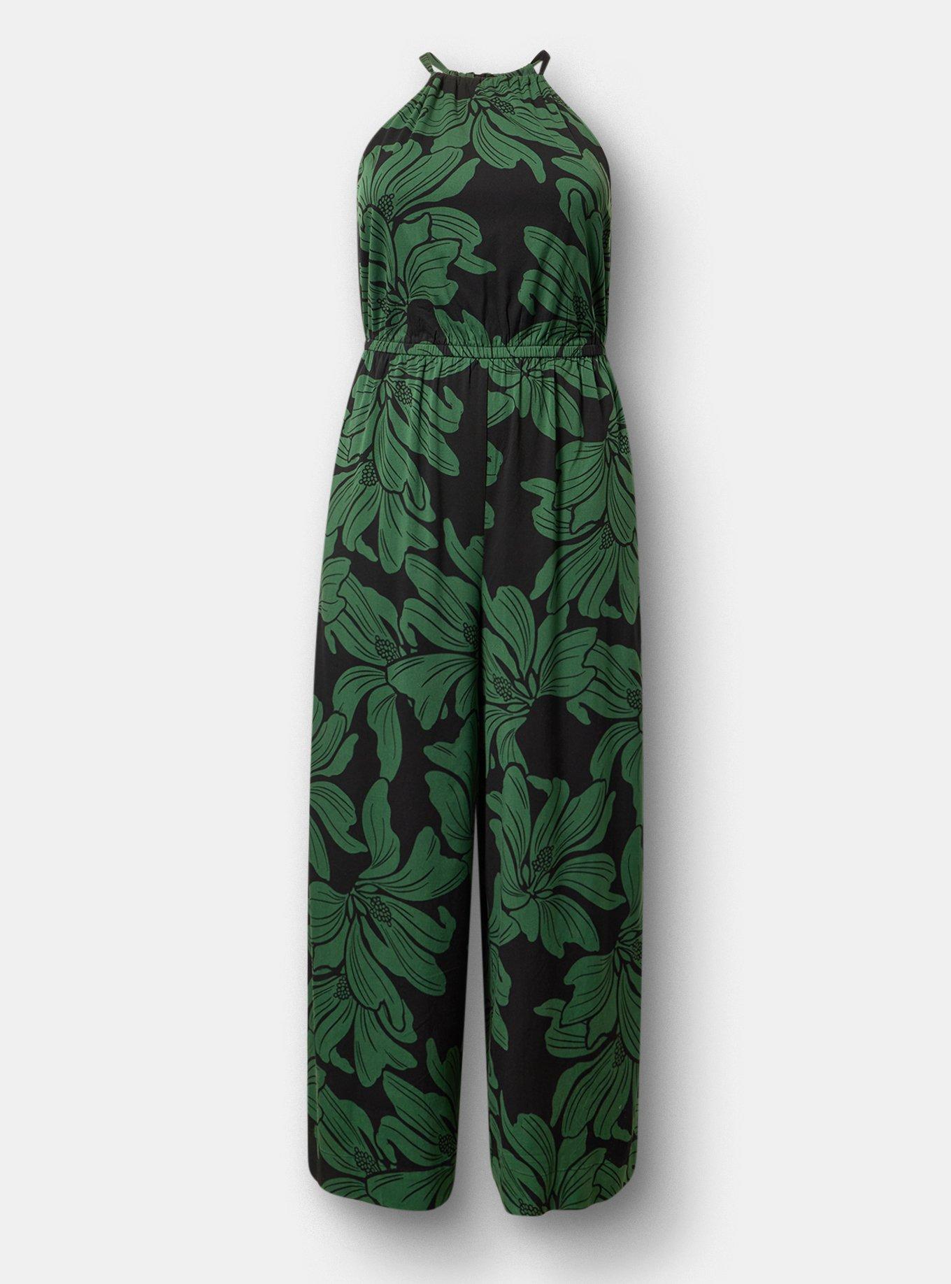 Halter Wide-Leg Jumpsuit, GRAPHIC LILY GREEN, flat