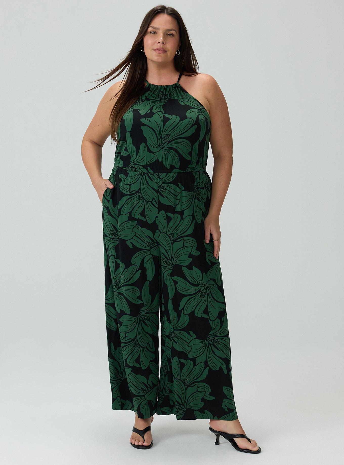 Halter Wide-Leg Jumpsuit, GRAPHIC LILY GREEN, hi-res