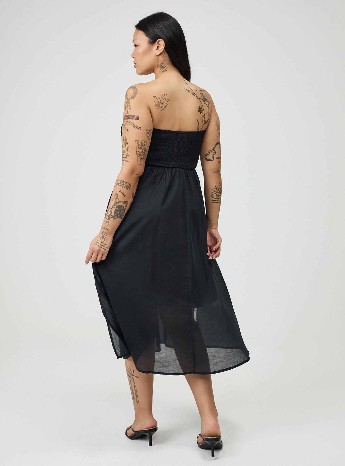 plus size black tube dress Women's Smocked Tea Length in Black, 30, Size by Torrid Size:CHILD-6