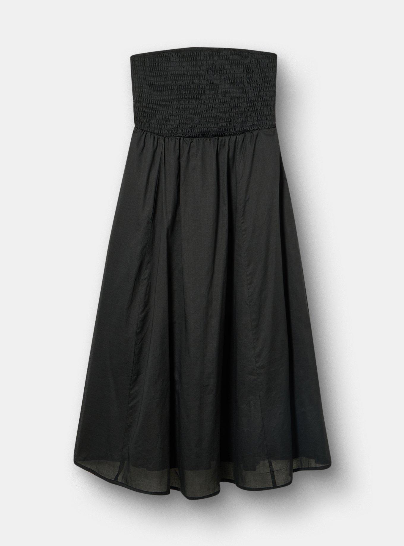 Plus Size Smocked Tube Tea Length Dress, DEEP BLACK, flat
