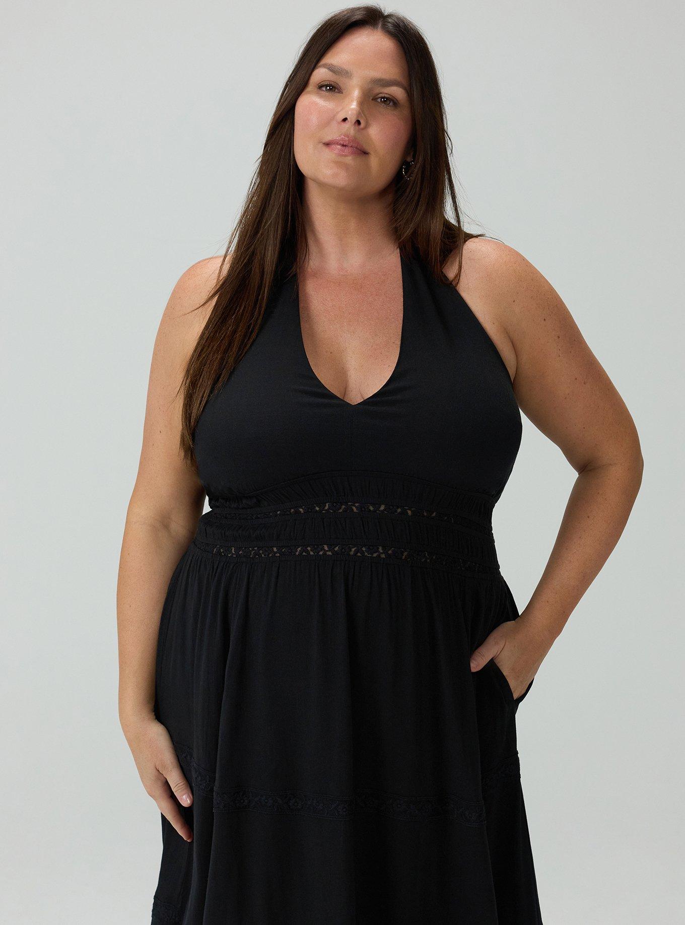 Halter Tea Length Sundress, DEEP BLACK, alternate
