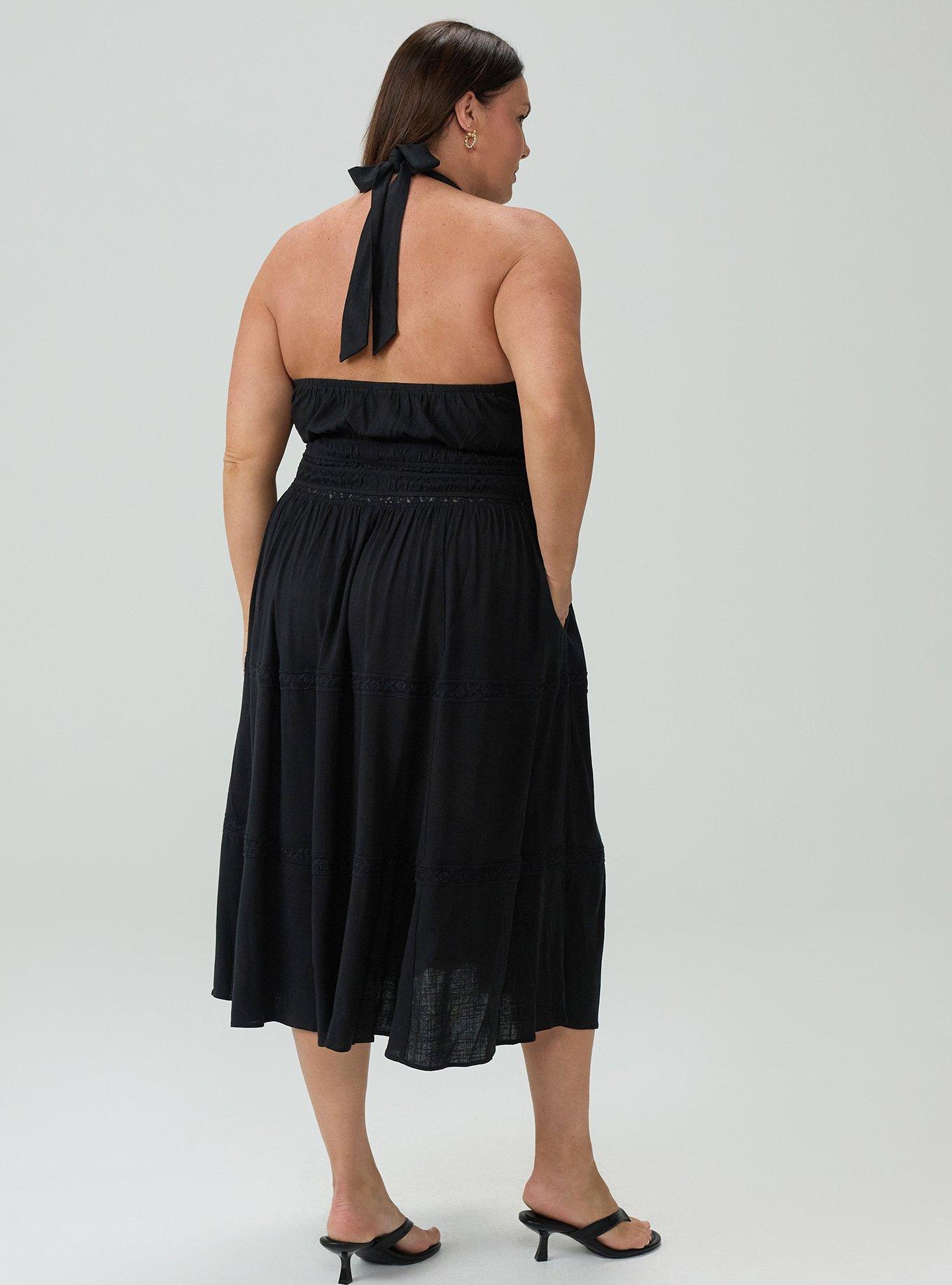Halter Tea Length Sundress, DEEP BLACK, alternate