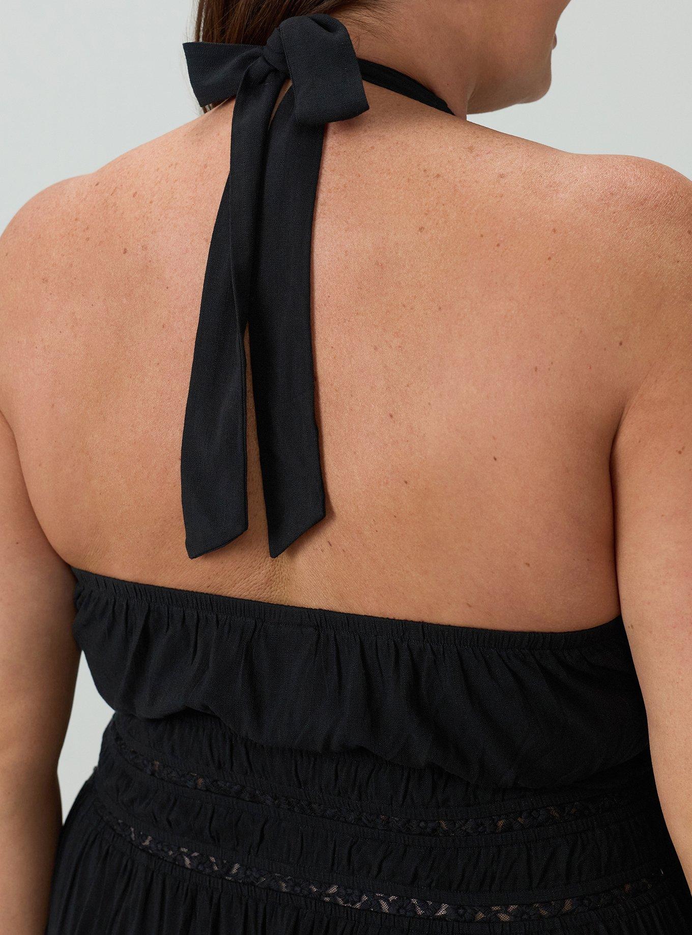 Halter Tea Length Sundress, DEEP BLACK, alternate