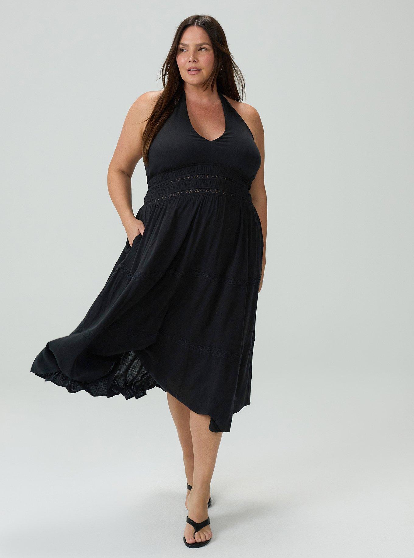 Halter Tea Length Sundress, DEEP BLACK, alternate