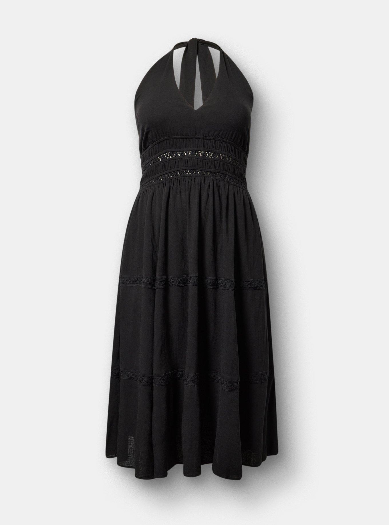 Halter Tea Length Sundress, DEEP BLACK, flat