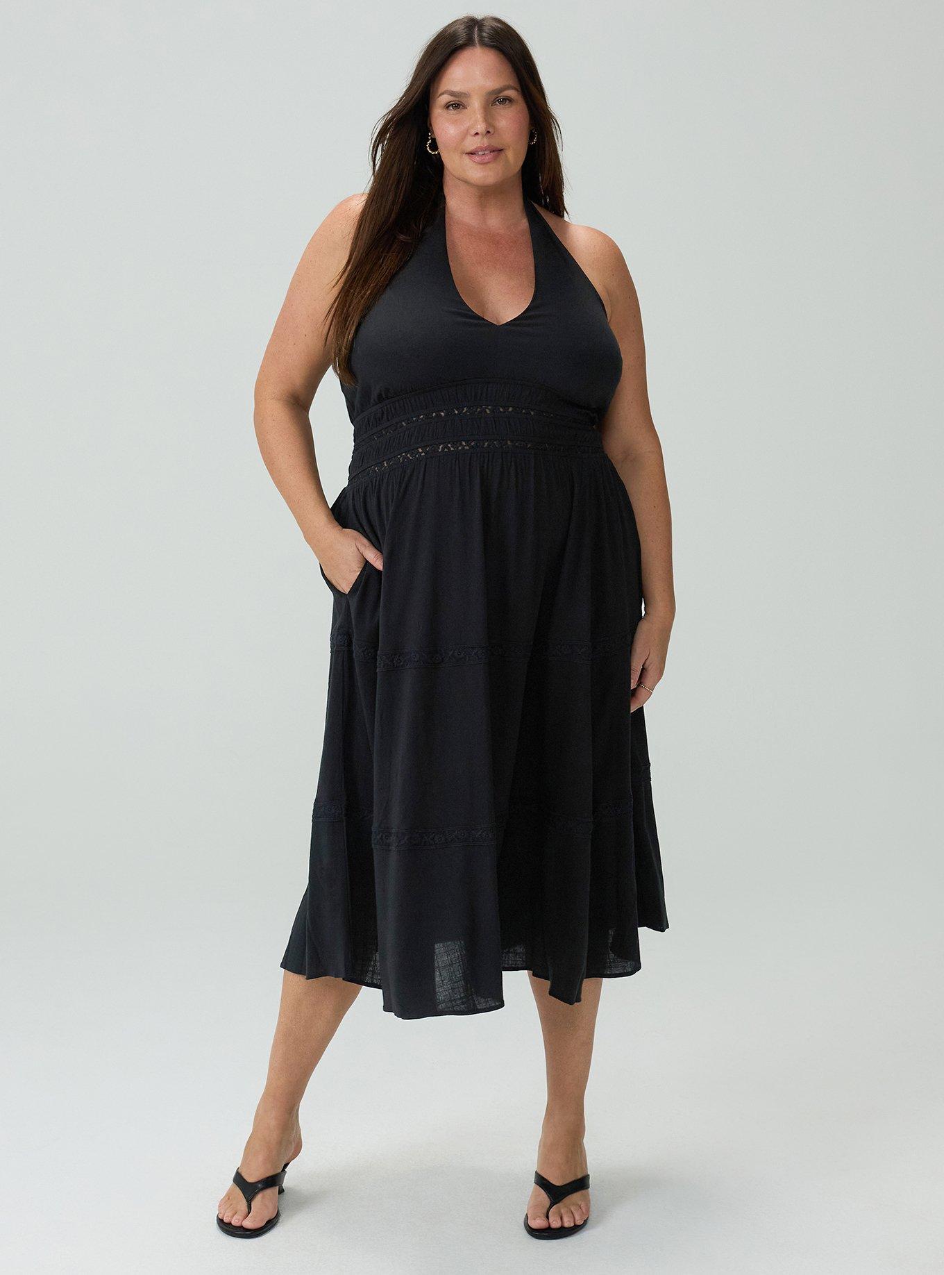 Halter Tea Length Sundress, DEEP BLACK, hi-res
