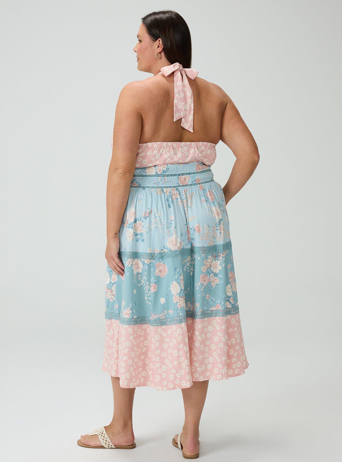 Halter Tea Length Sundress, CUTE DAISY DITSY FLORAL PINK, alternate