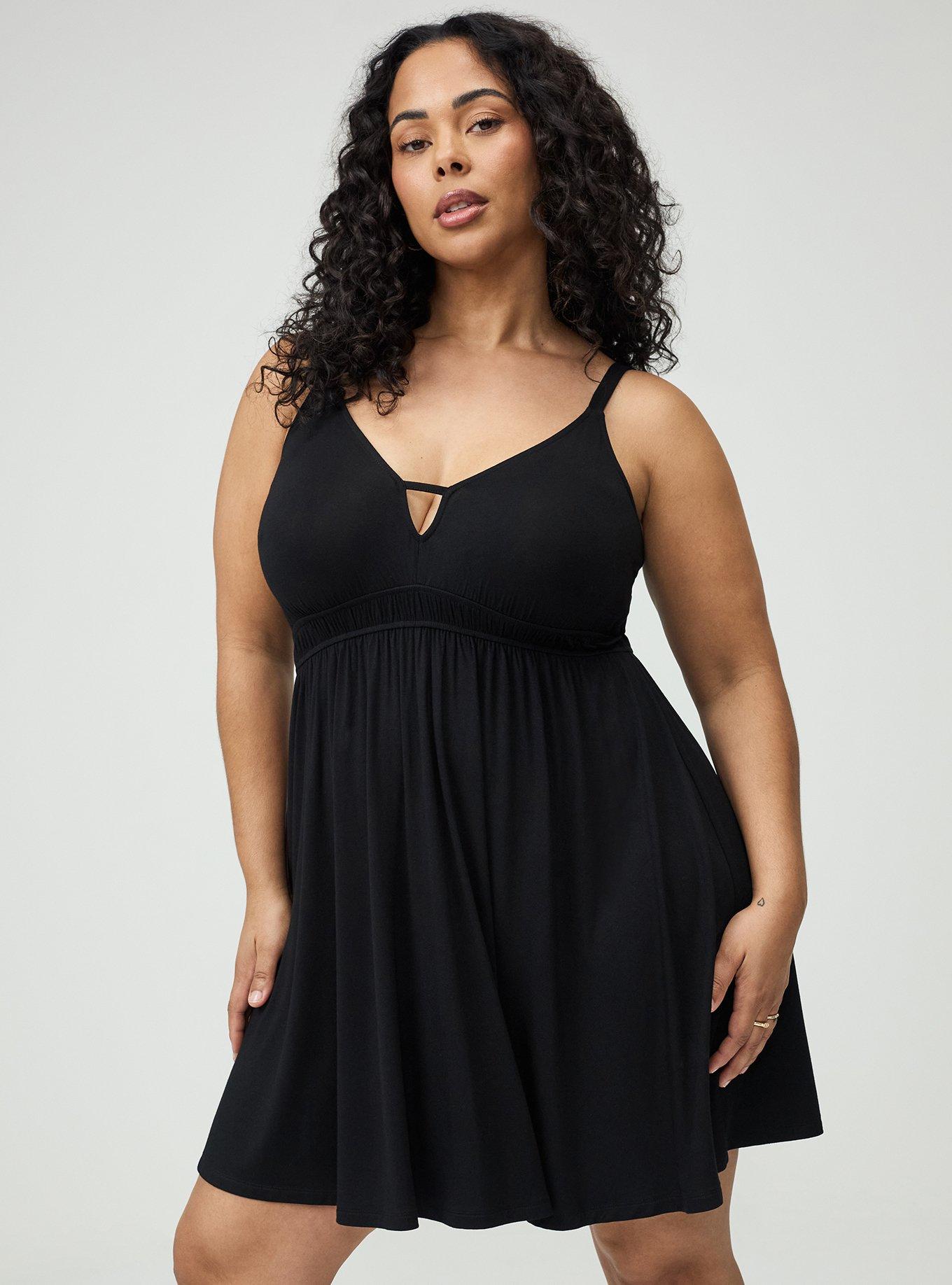 Deep V-Neck Mini Dress, DEEP BLACK, alternate