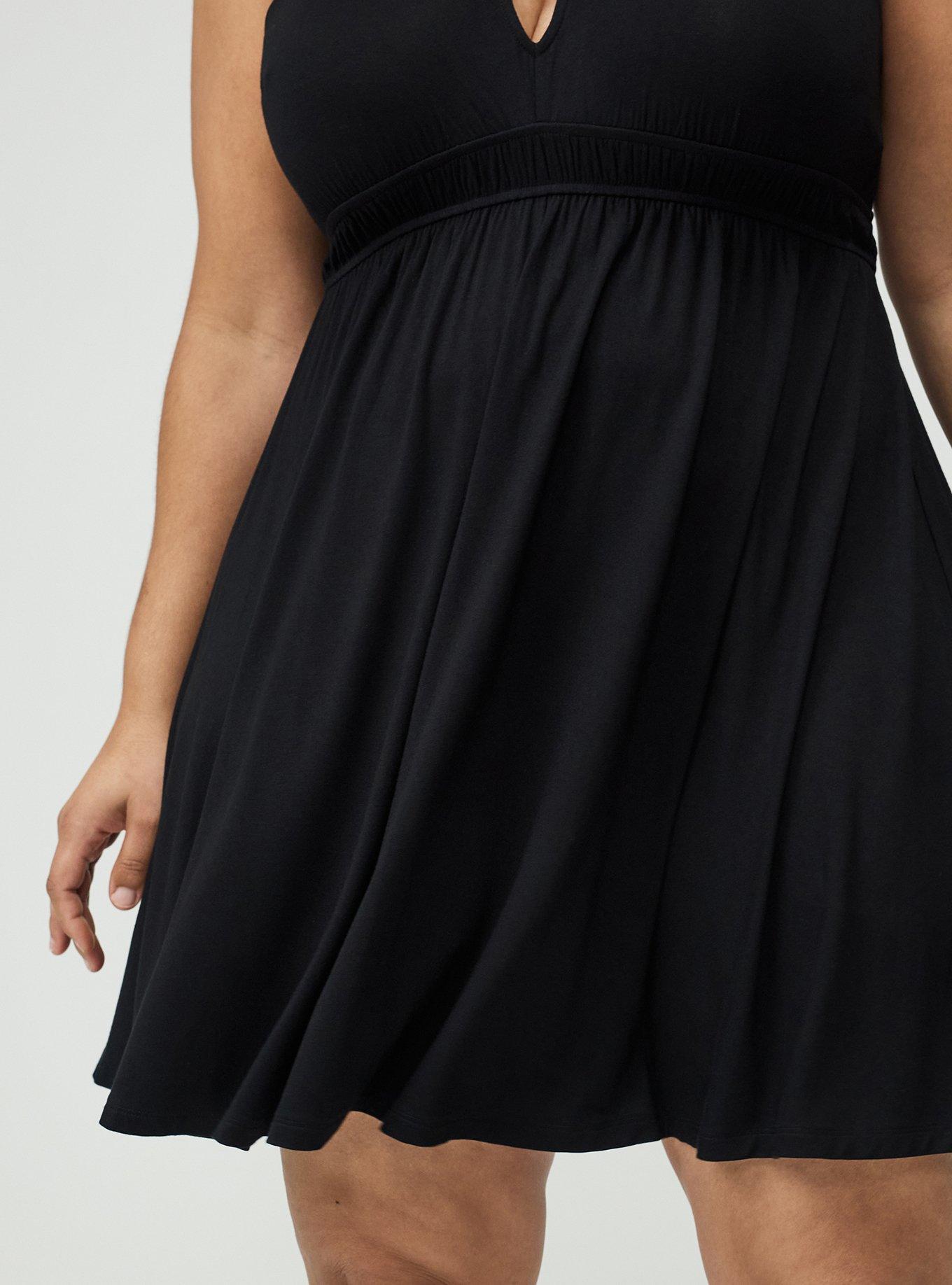 Deep V-Neck Mini Dress, DEEP BLACK, alternate