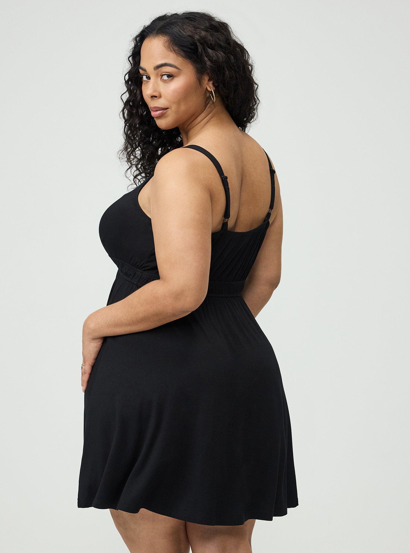 Deep V-Neck Mini Dress, DEEP BLACK, alternate