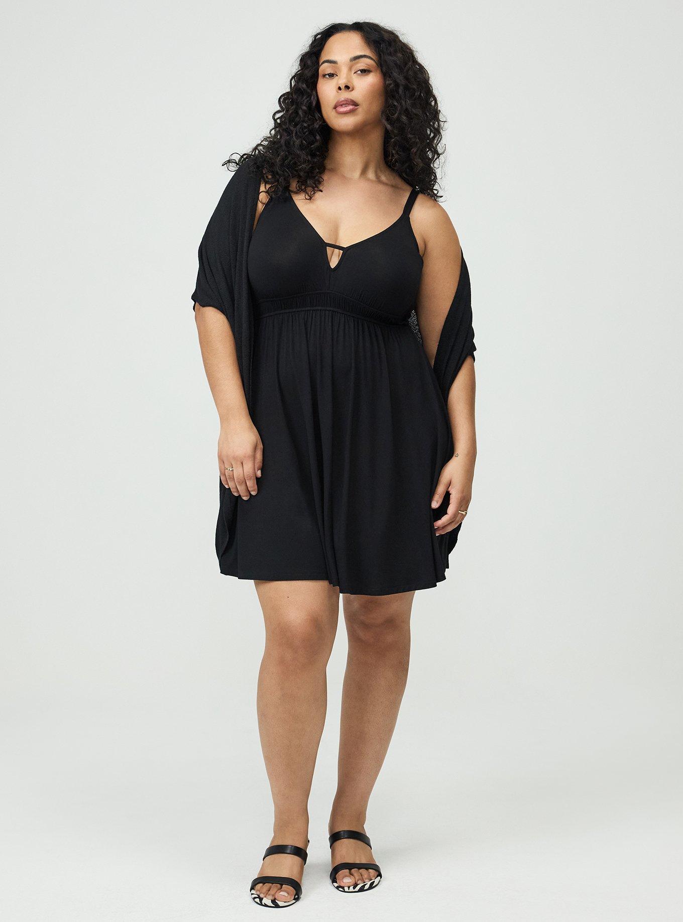 Deep V-Neck Mini Dress, DEEP BLACK, alternate