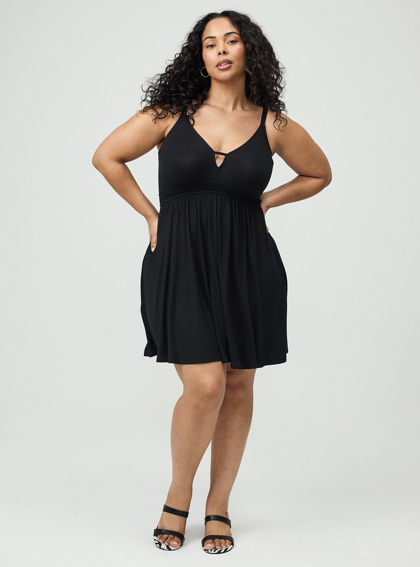 Plus Size - Deep V-Neck Mini Dress