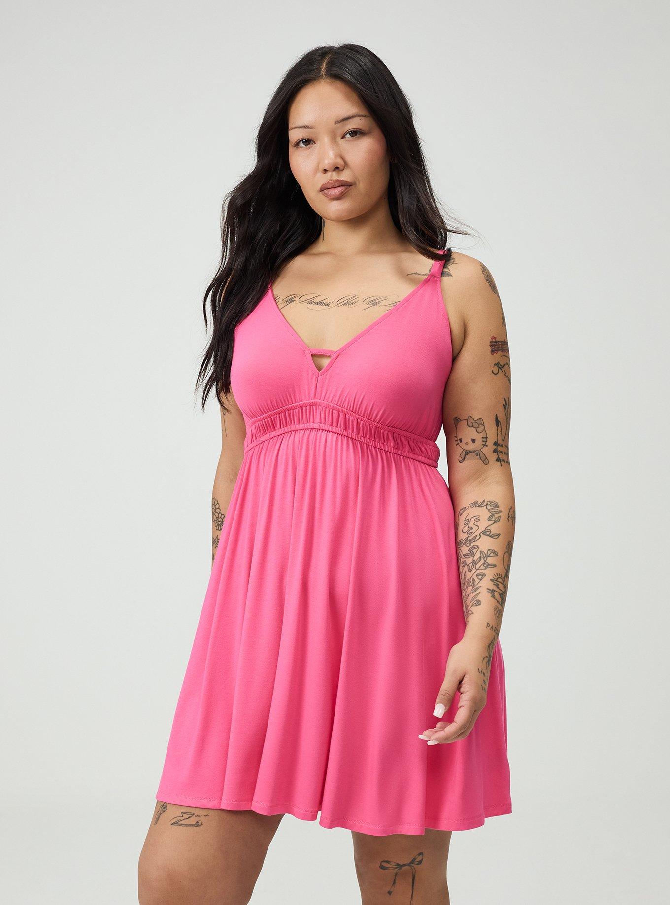 Deep V-Neck Mini Dress, FANDANGO PINK, alternate