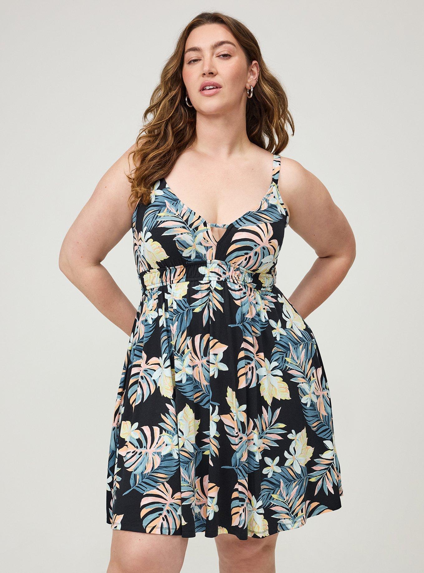 Deep V-Neck Mini Dress, LUSH TROPICAL MULTI, alternate