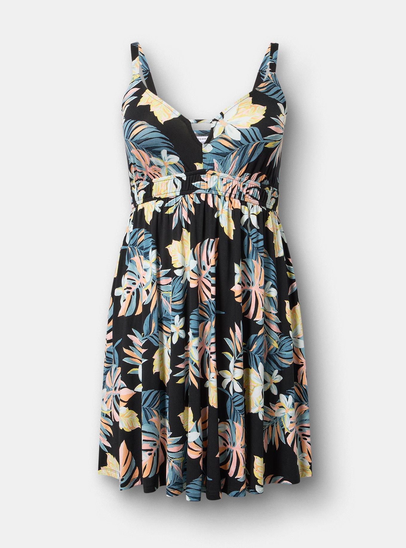 Deep V-Neck Mini Dress, LUSH TROPICAL MULTI, flat