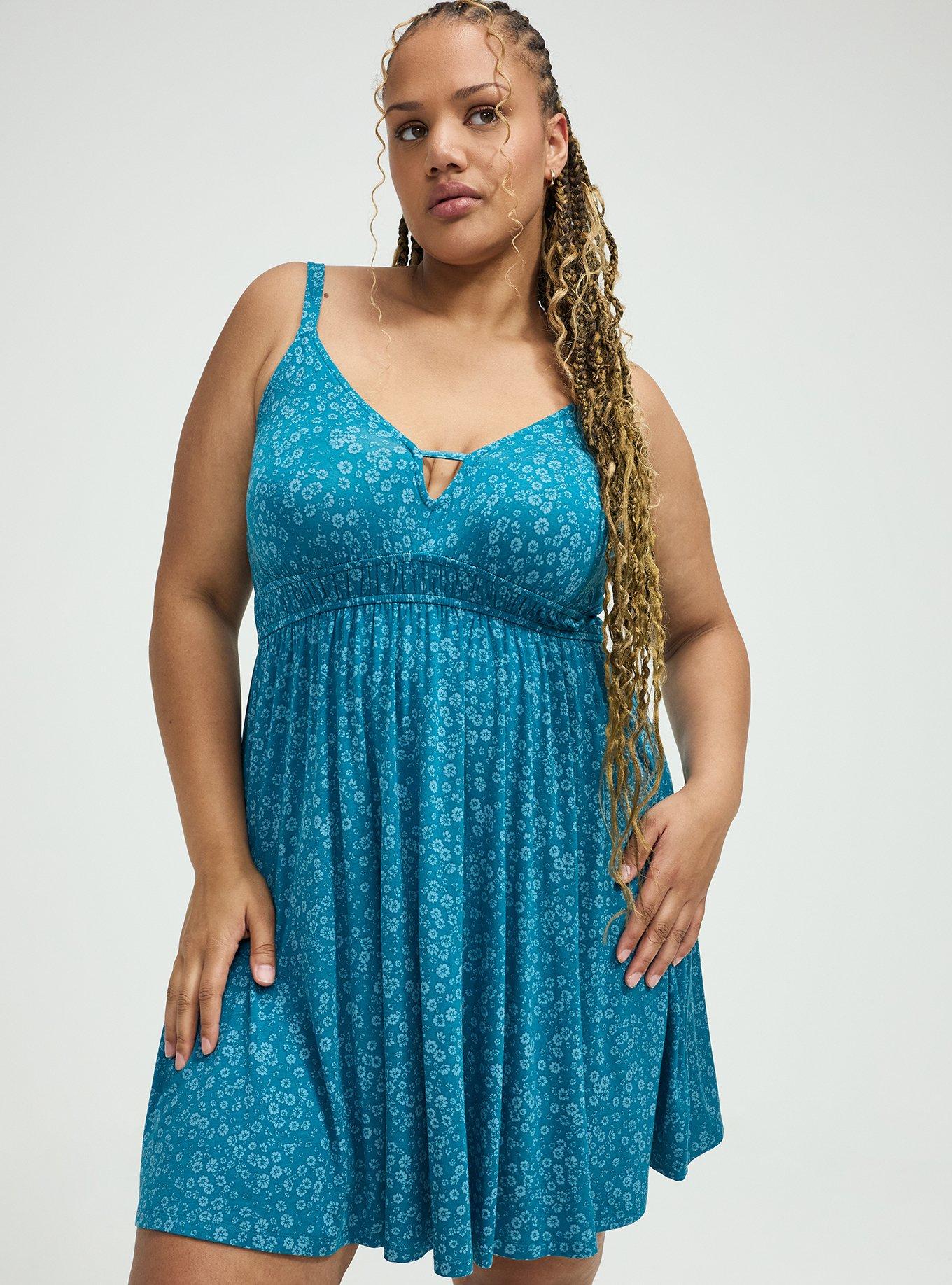 Deep V-Neck Mini Dress, ELISE DITSY FLORAL TEAL, alternate