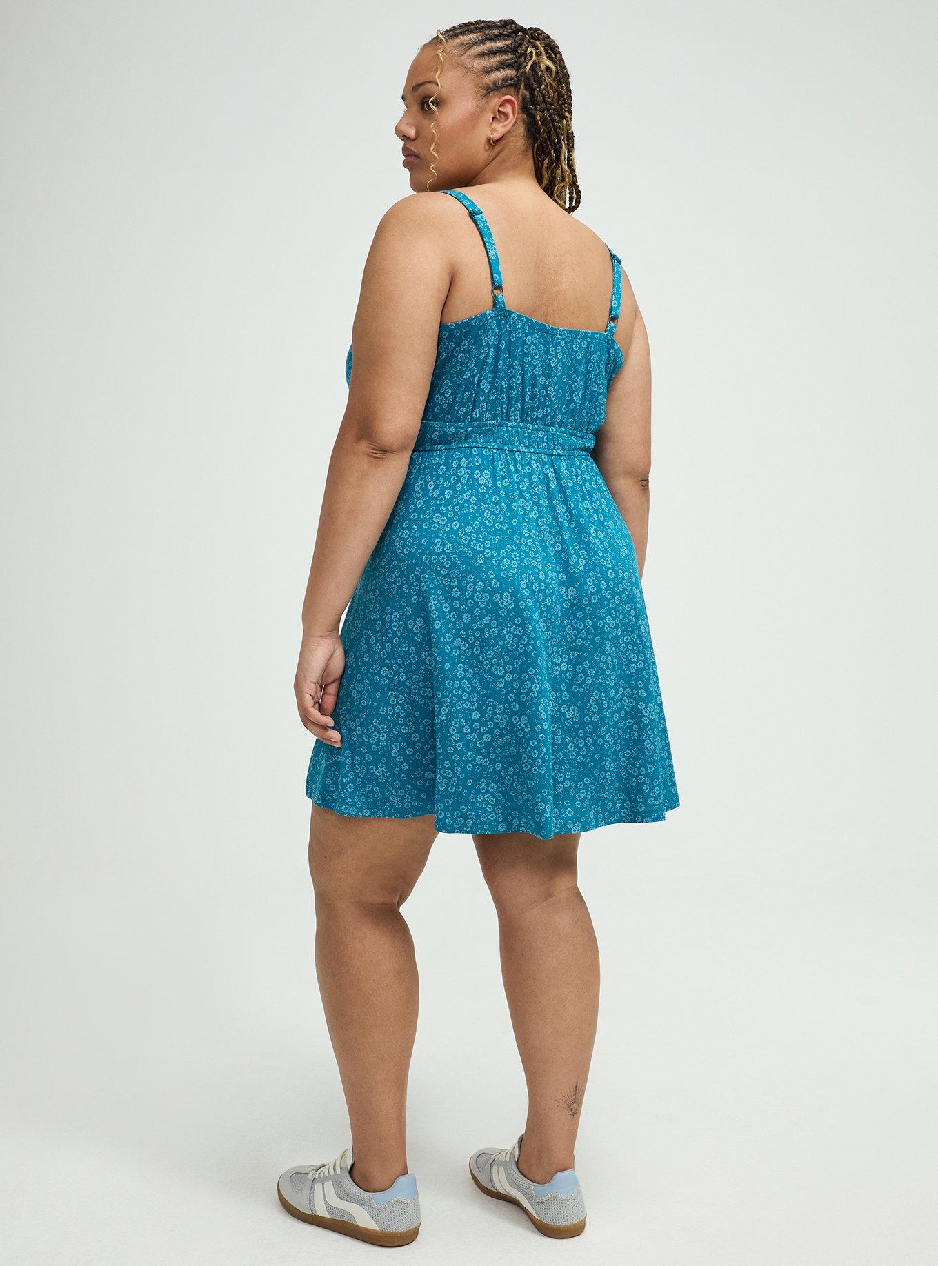Deep V-Neck Mini Dress, ELISE DITSY FLORAL TEAL, alternate