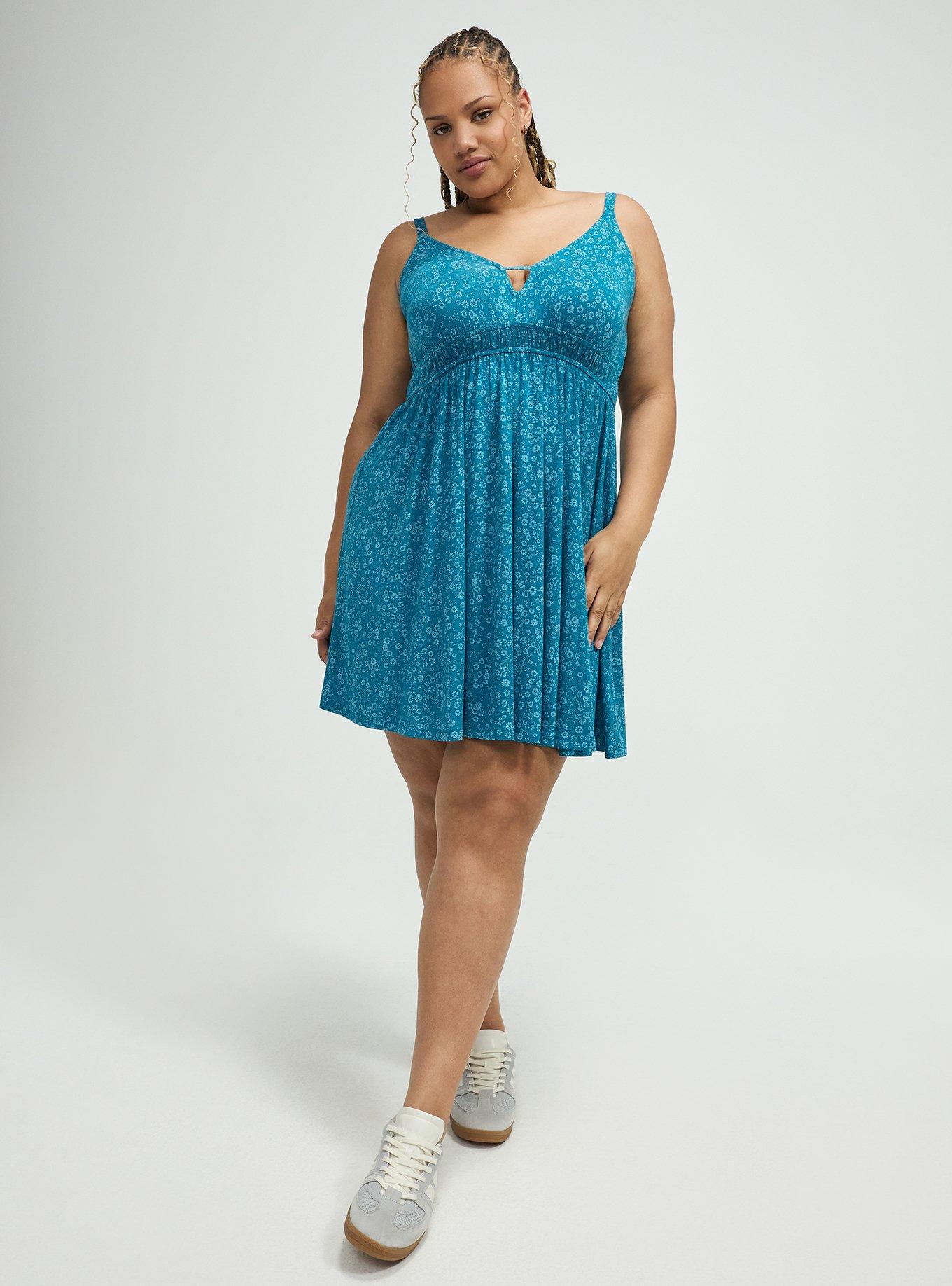 Deep V-Neck Mini Dress, ELISE DITSY FLORAL TEAL, alternate