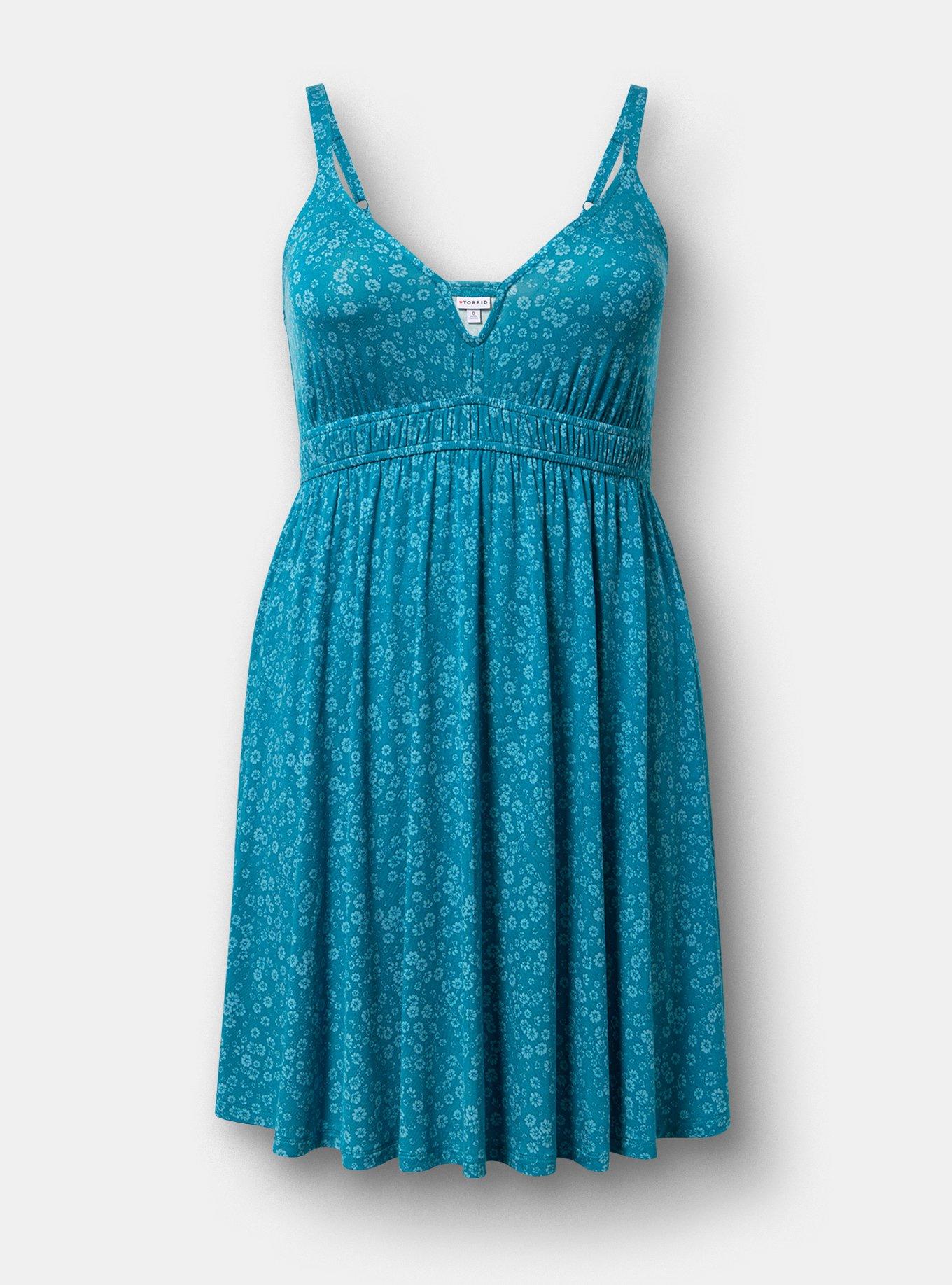 Deep V-Neck Mini Dress, ELISE DITSY FLORAL TEAL, hi-res