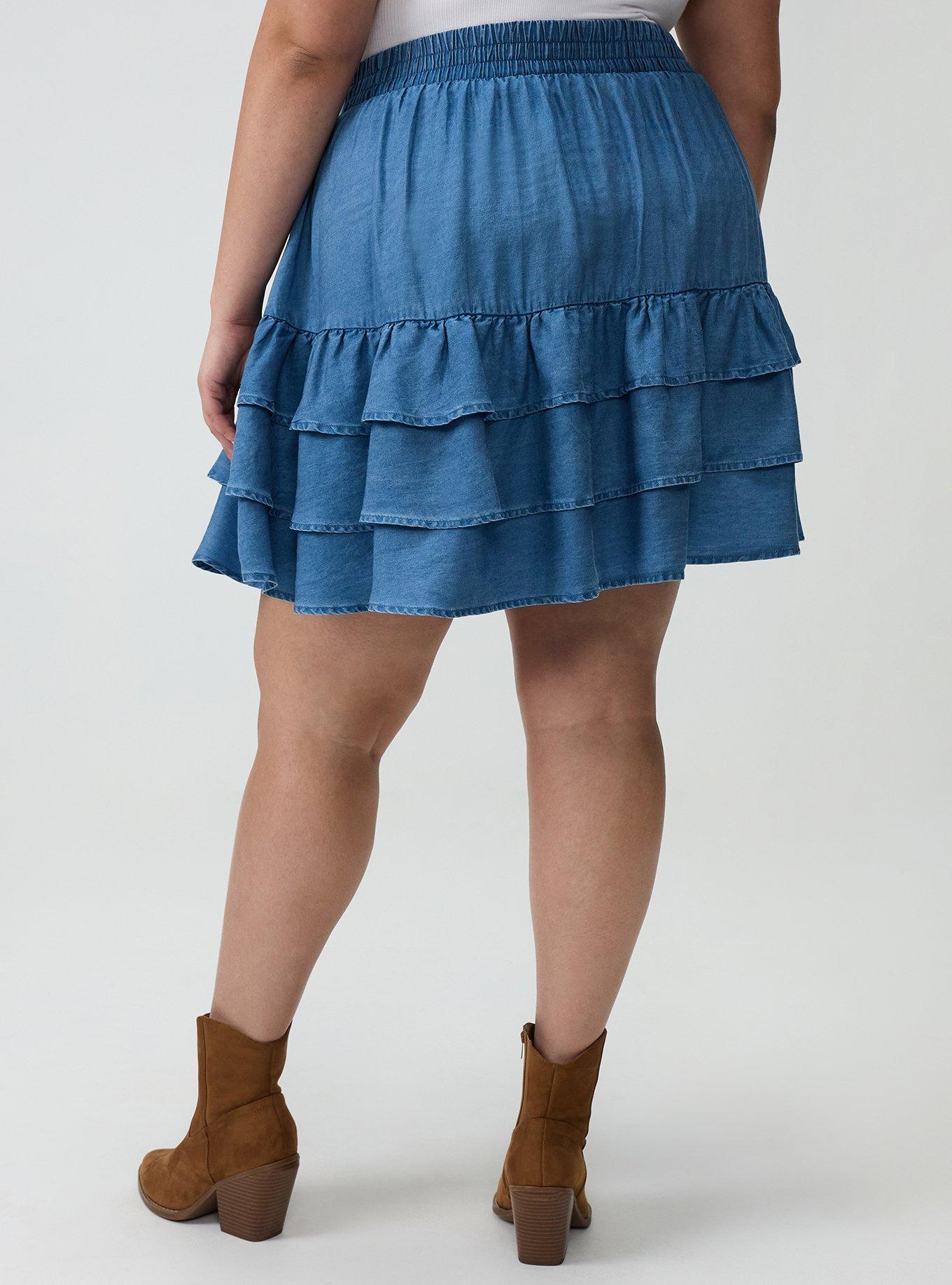 Plus Size Chambray Tiered Mini Skirt, CHAMBRAY, alternate