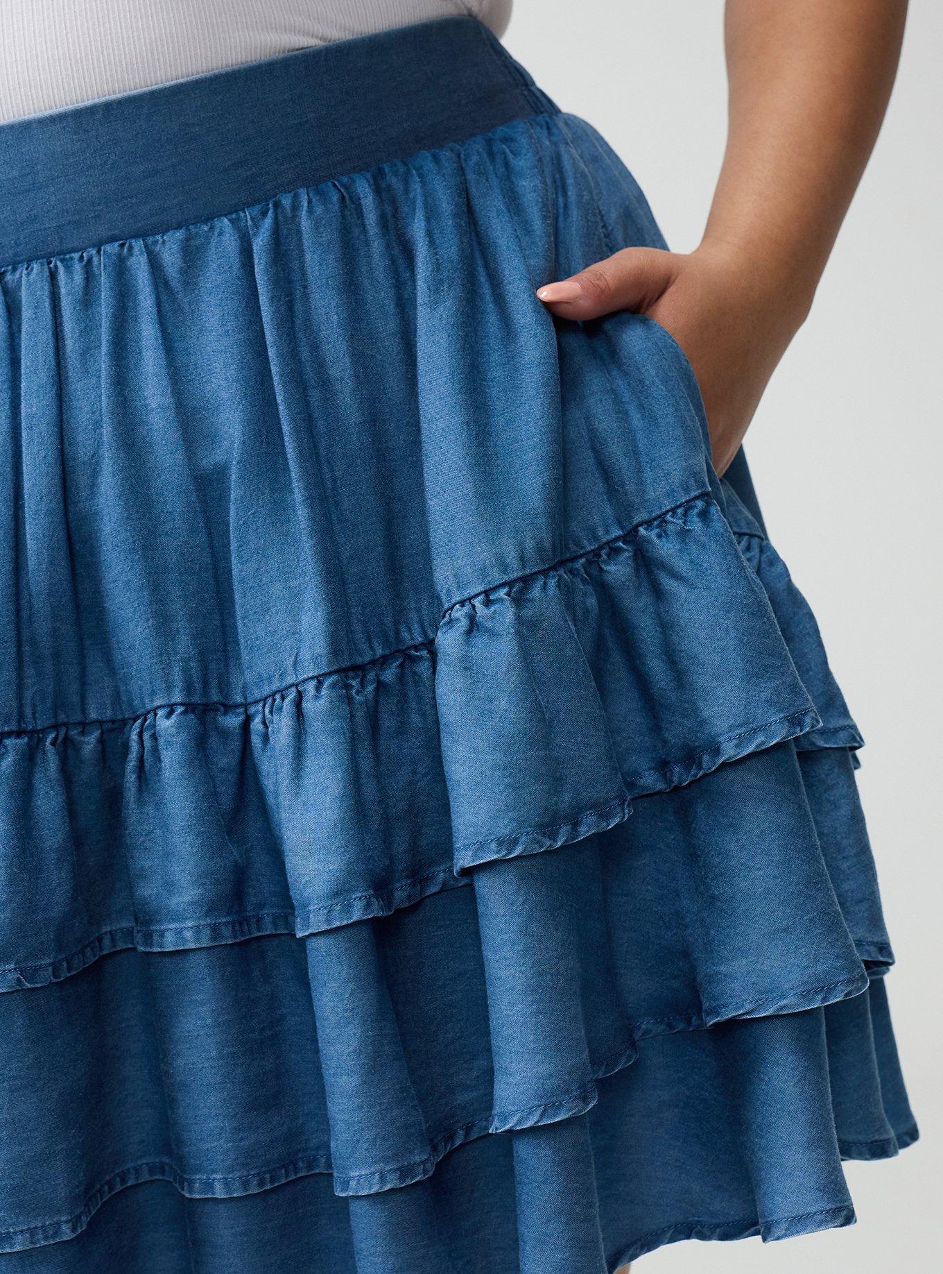 Plus Size Chambray Tiered Mini Skirt, CHAMBRAY, alternate