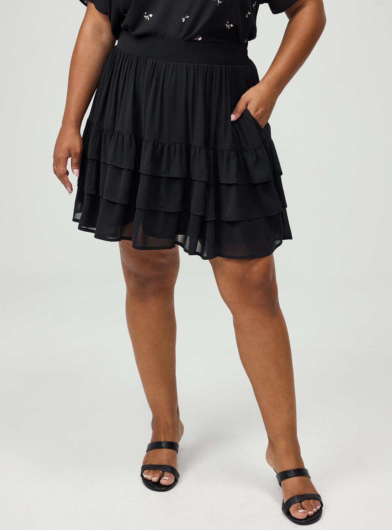 Plus Size Tiered Mini Skirt, DEEP BLACK, alternate