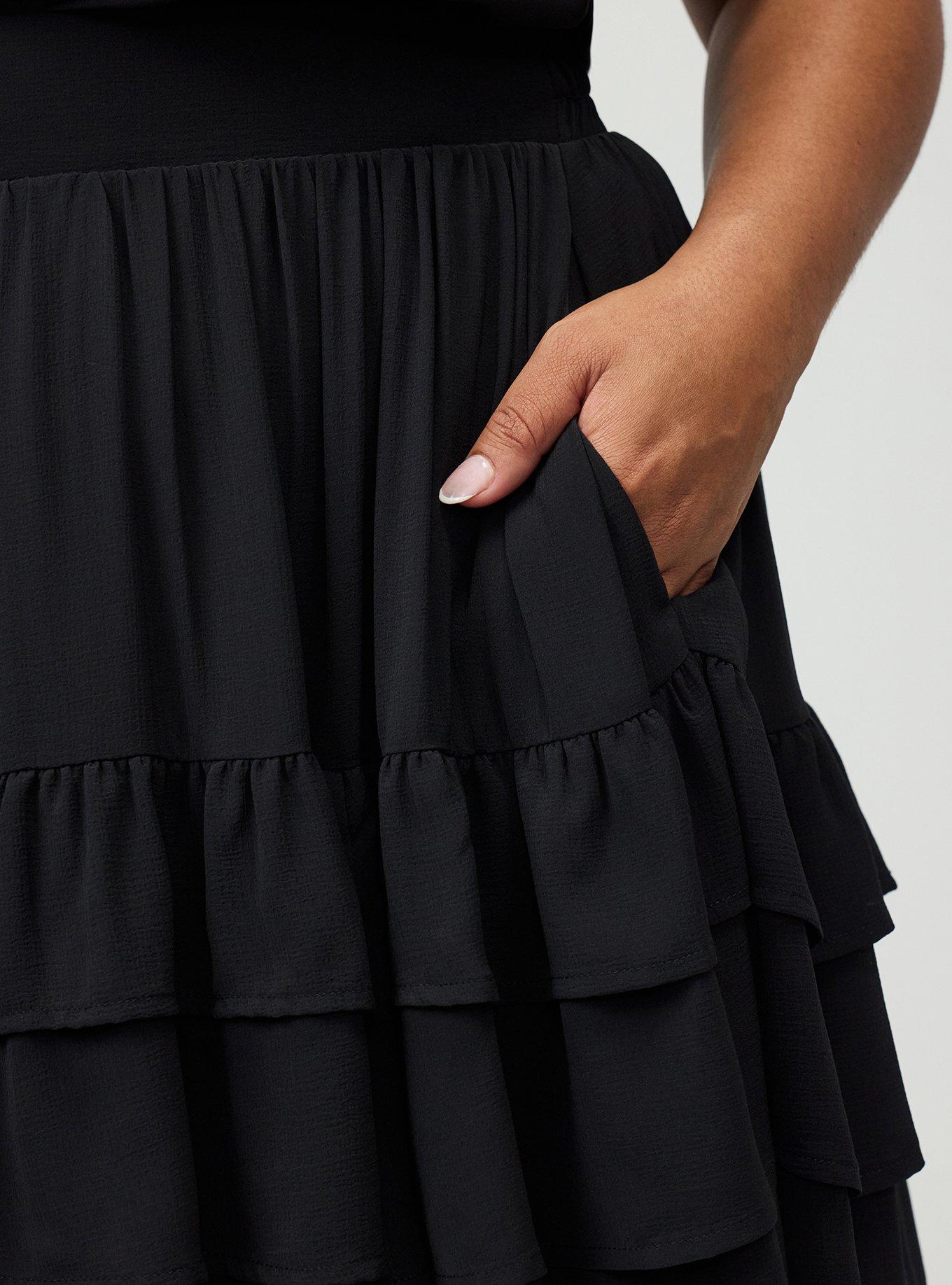Plus Size Tiered Mini Skirt, DEEP BLACK, alternate