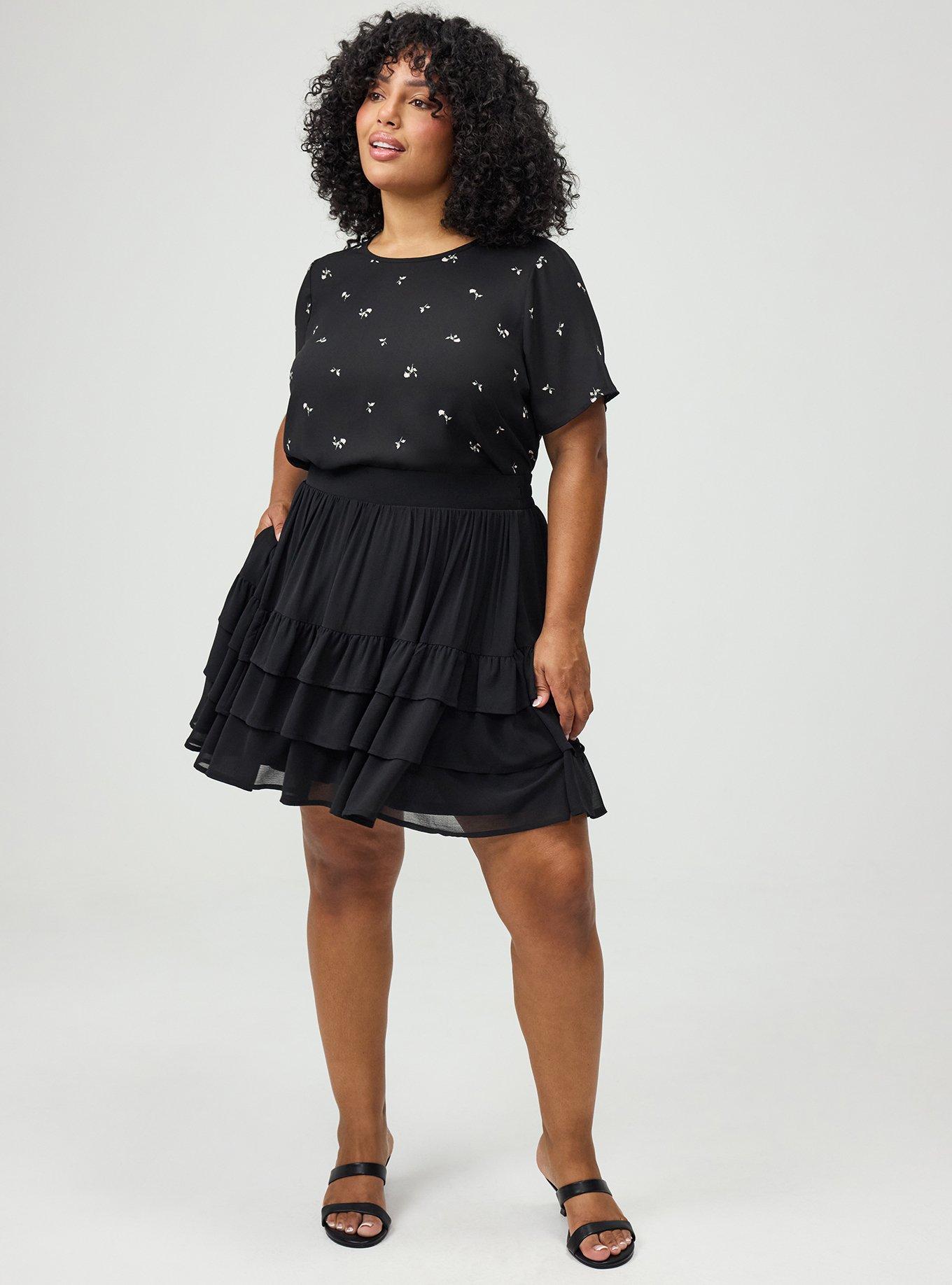 Plus Size Tiered Mini Skirt, DEEP BLACK, alternate
