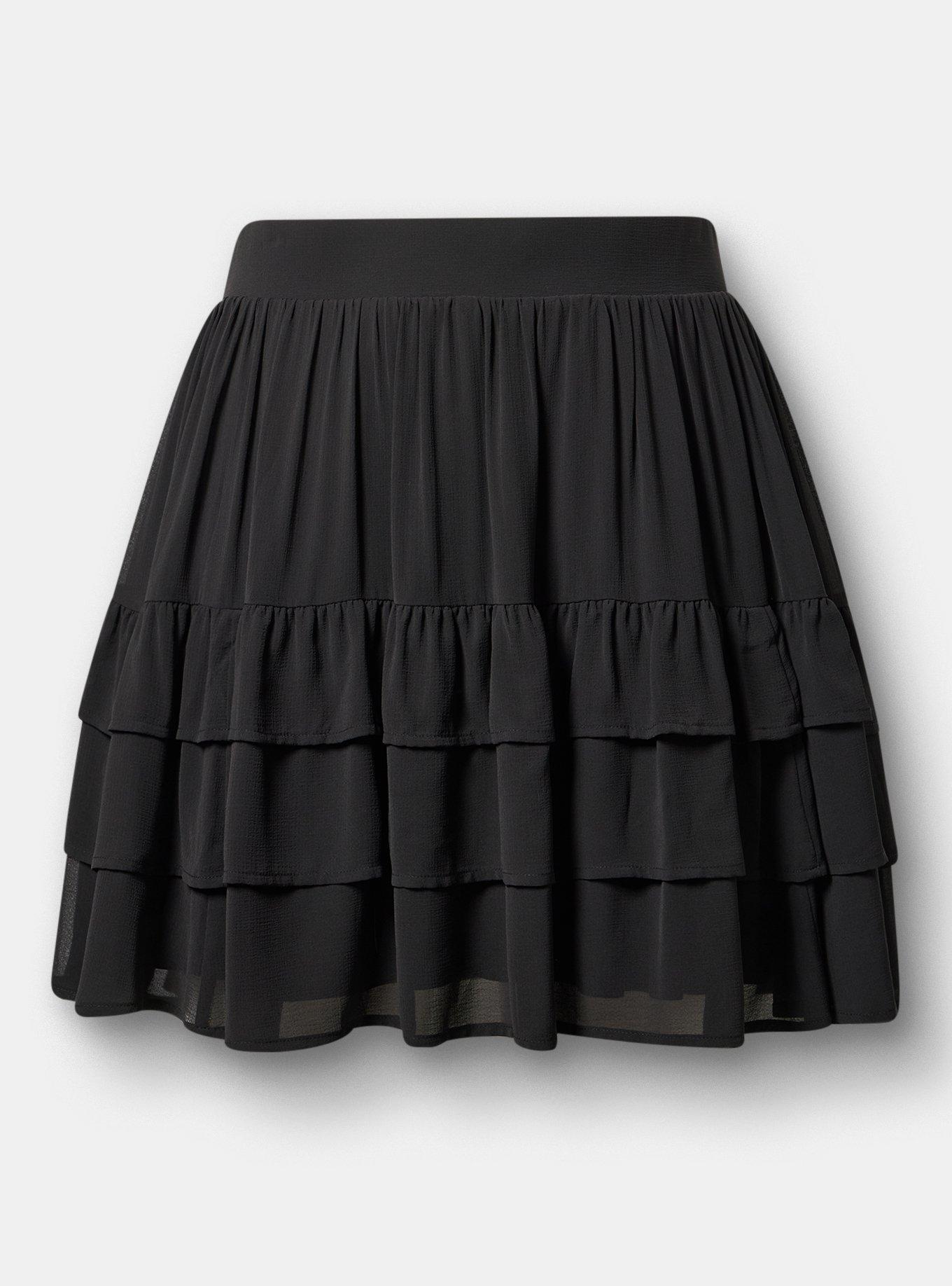 Plus Size Tiered Mini Skirt, DEEP BLACK, flat
