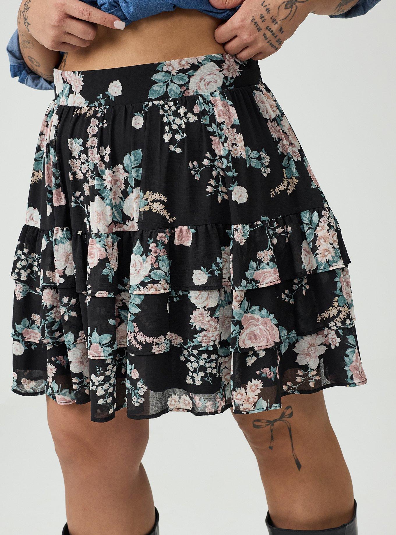 Tiered Mini Skirt, WILD BOUQUET BLACK, alternate