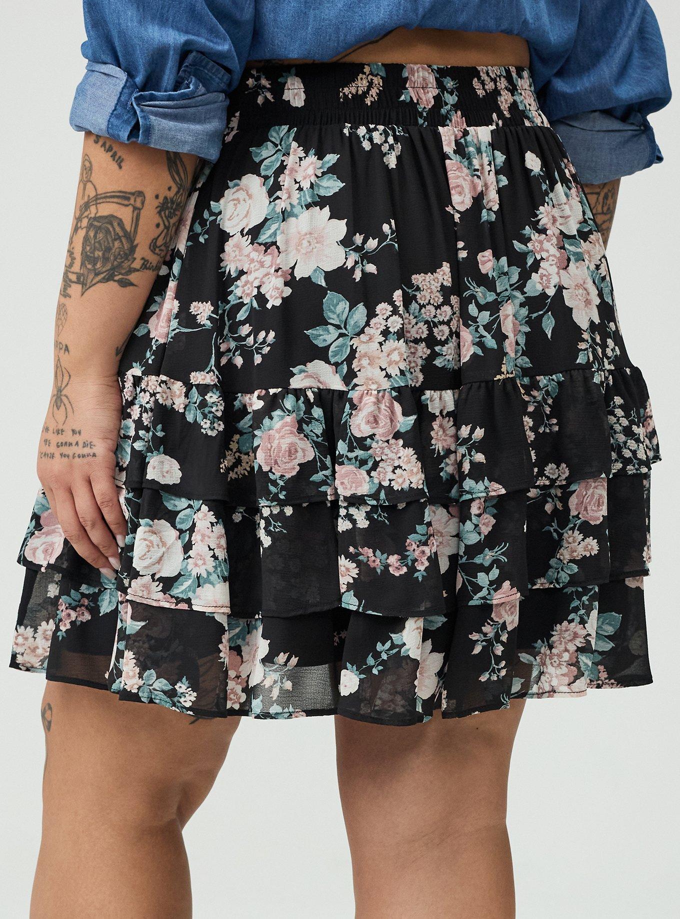 Tiered Mini Skirt, WILD BOUQUET BLACK, alternate
