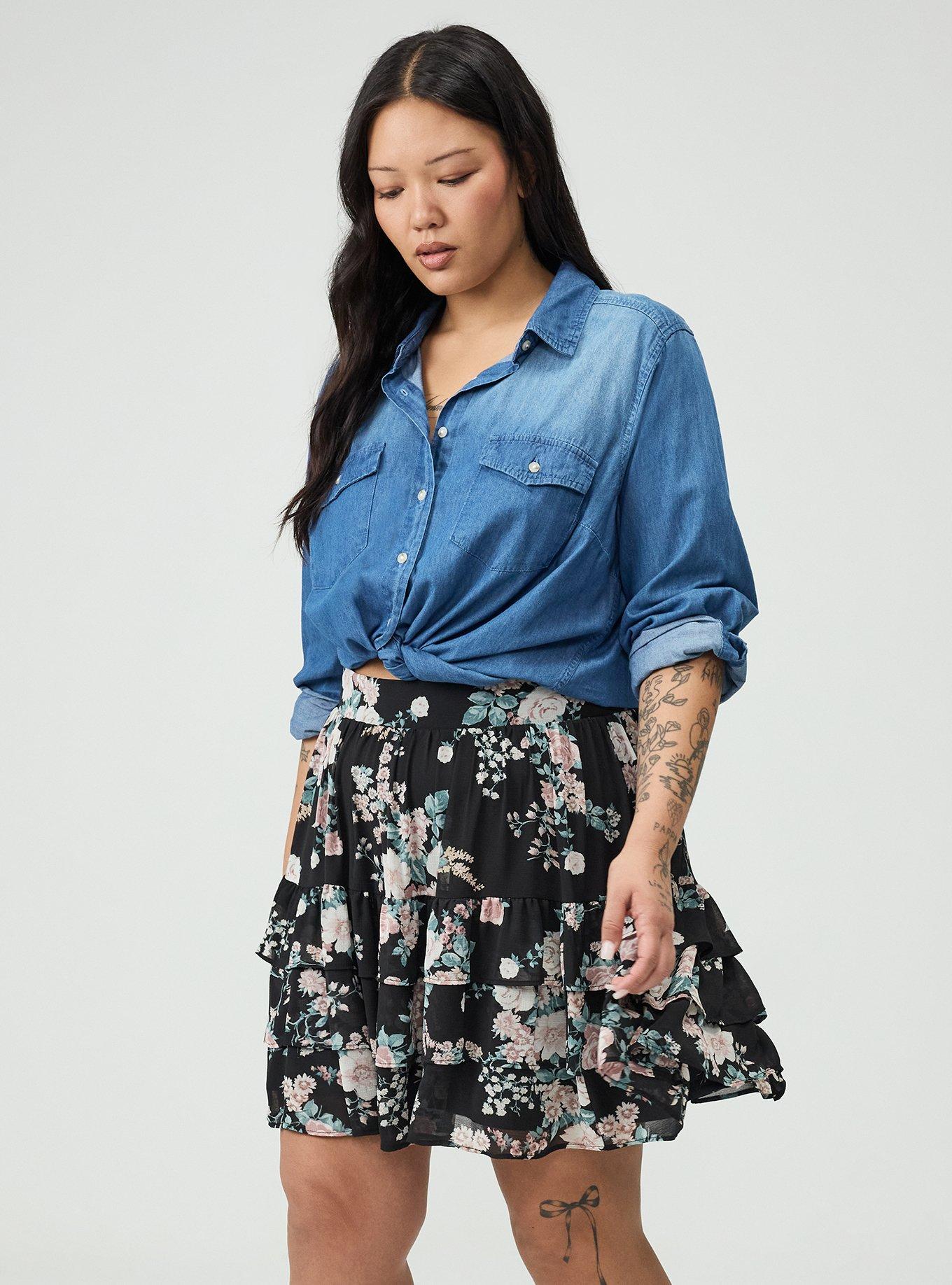 Tiered Mini Skirt, WILD BOUQUET BLACK, alternate