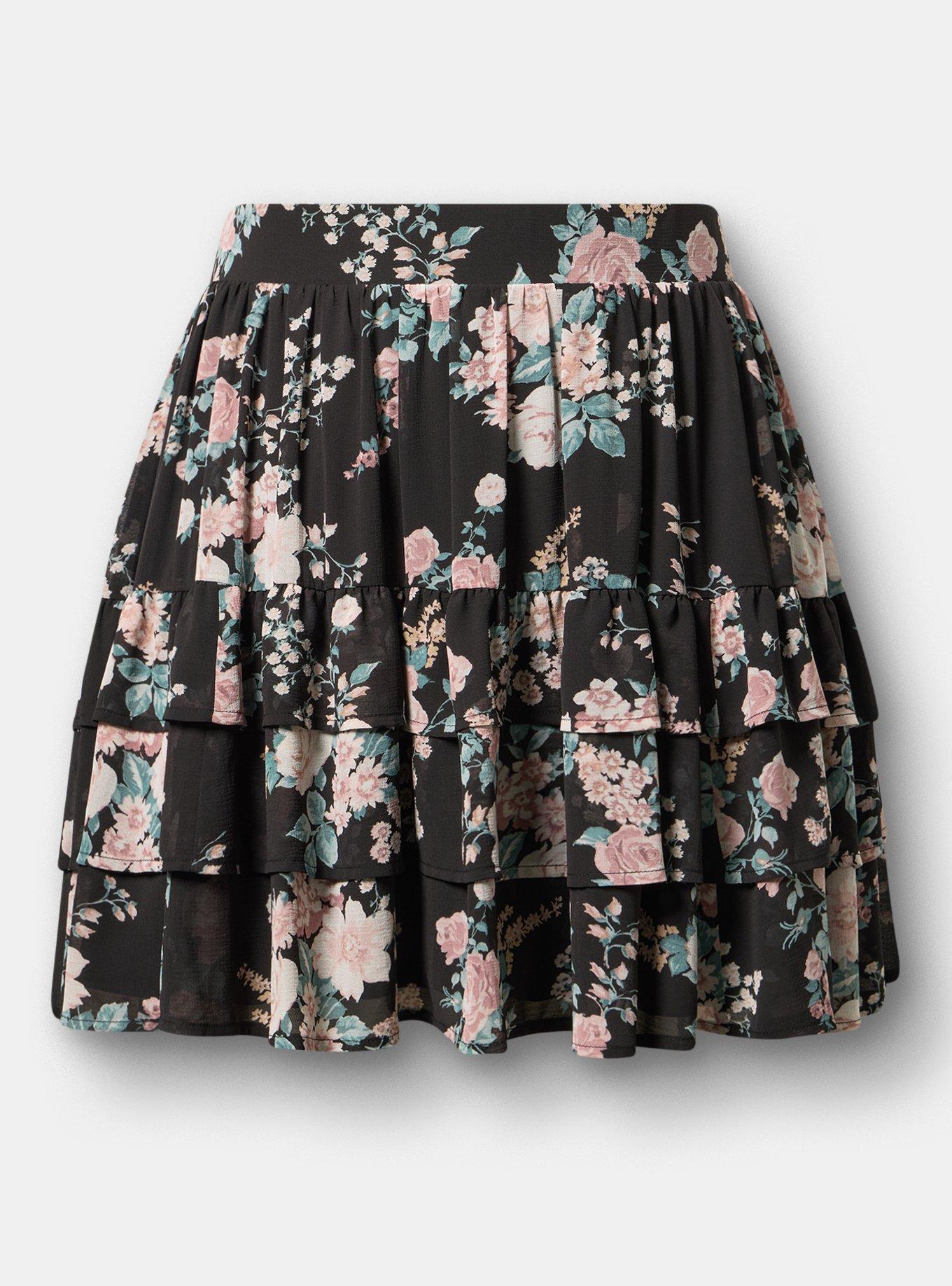 Tiered Mini Skirt, WILD BOUQUET BLACK, flat