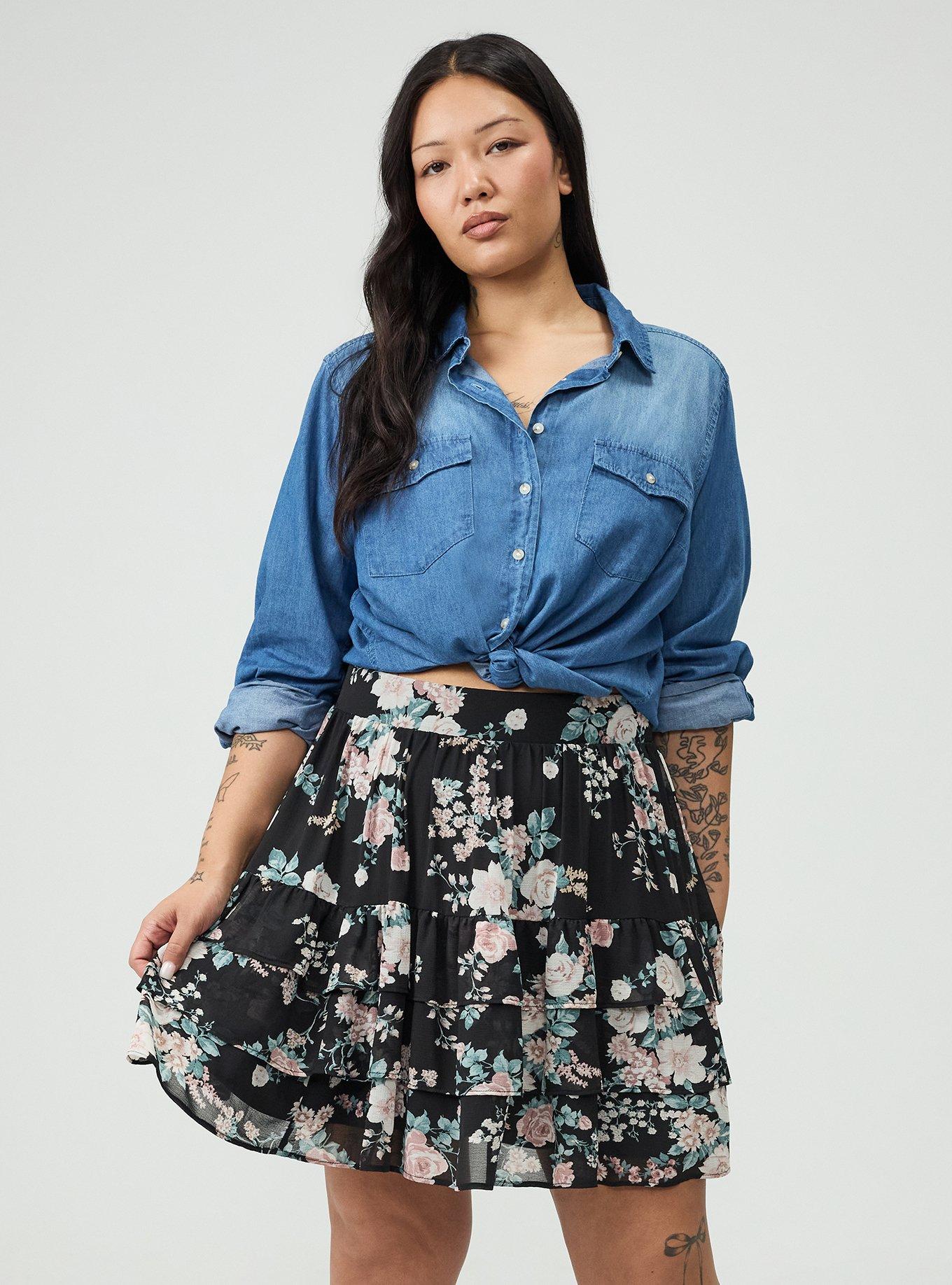 Tiered Mini Skirt, WILD BOUQUET BLACK, hi-res