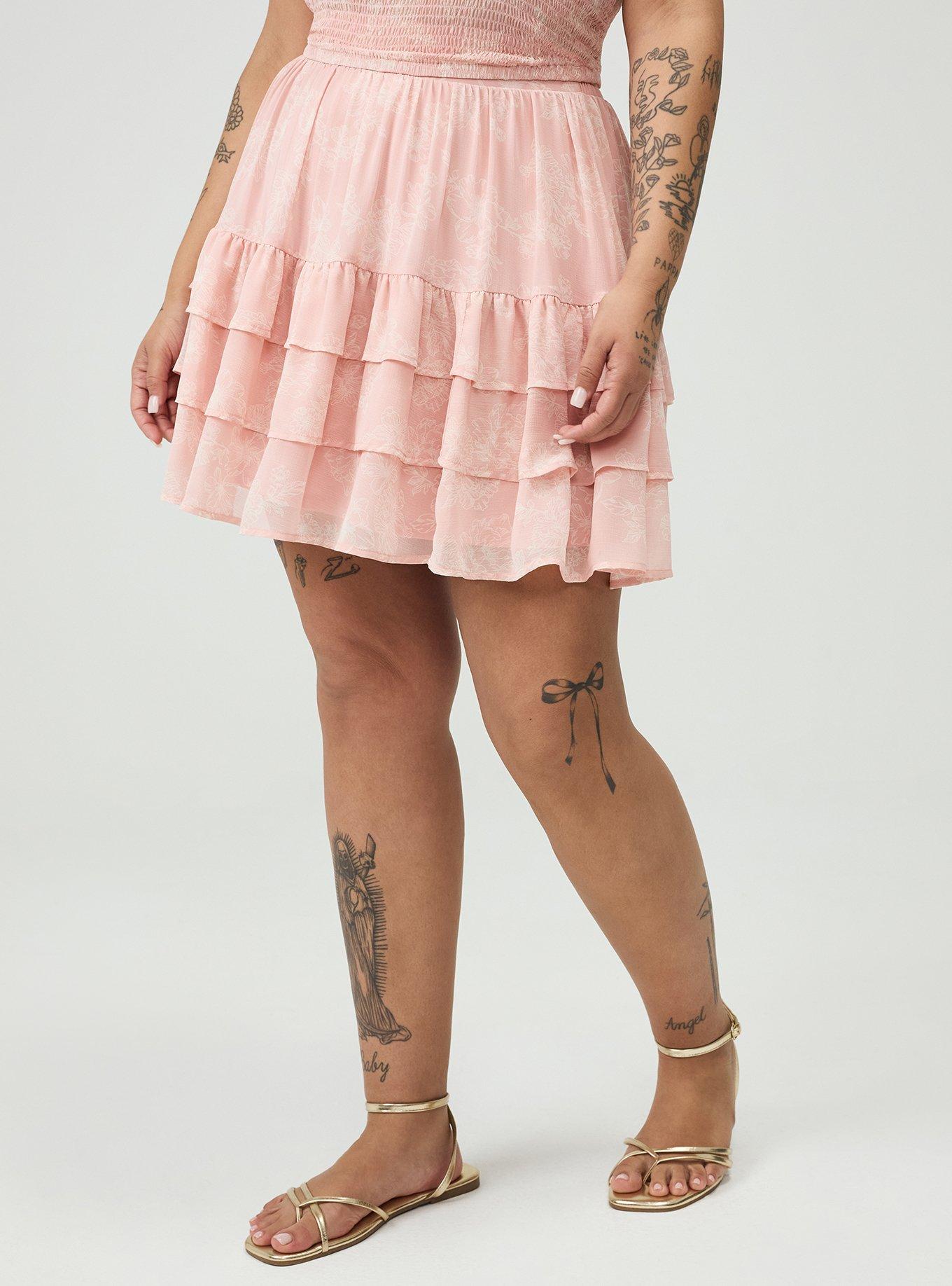 Plus Size Tiered Mini Skirt, GLITTERING FLORAL BLUSH, alternate