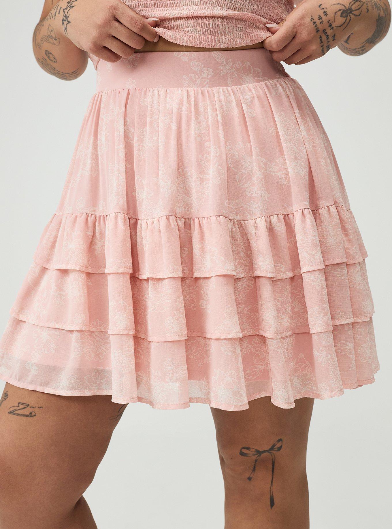 Plus Size Tiered Mini Skirt, GLITTERING FLORAL BLUSH, alternate
