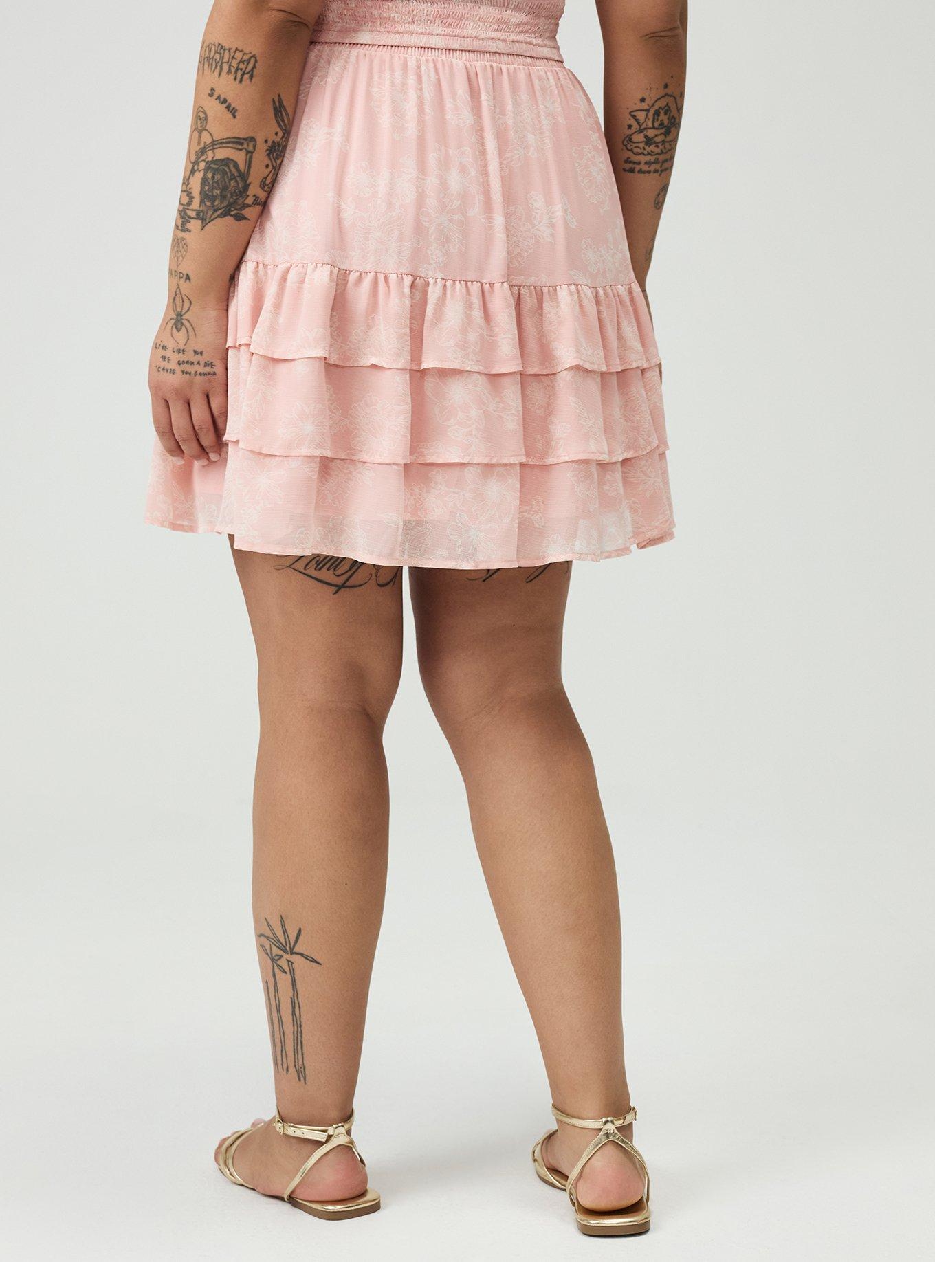 Plus Size Tiered Mini Skirt, GLITTERING FLORAL BLUSH, alternate