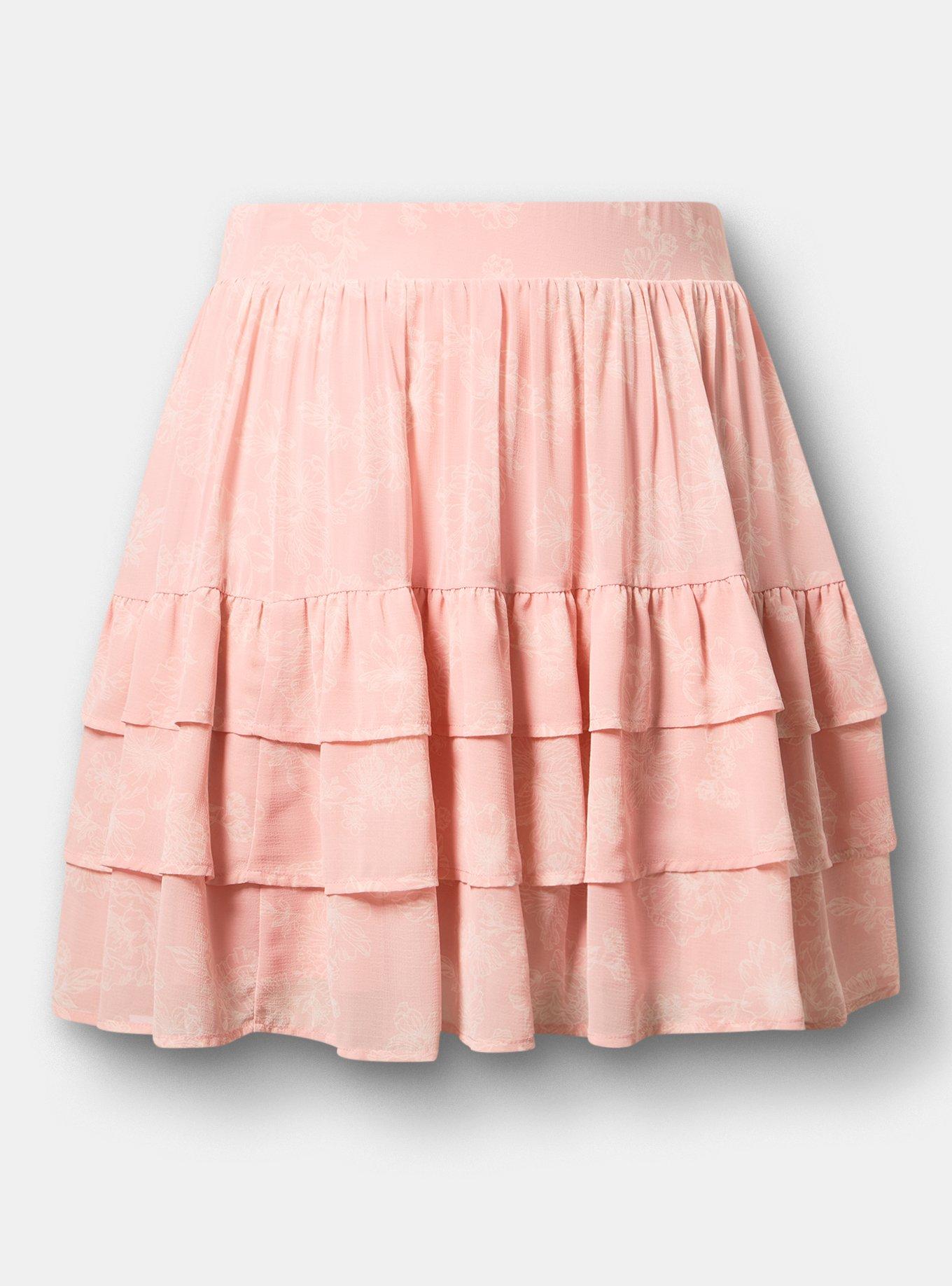 Plus Size Tiered Mini Skirt, GLITTERING FLORAL BLUSH, flat