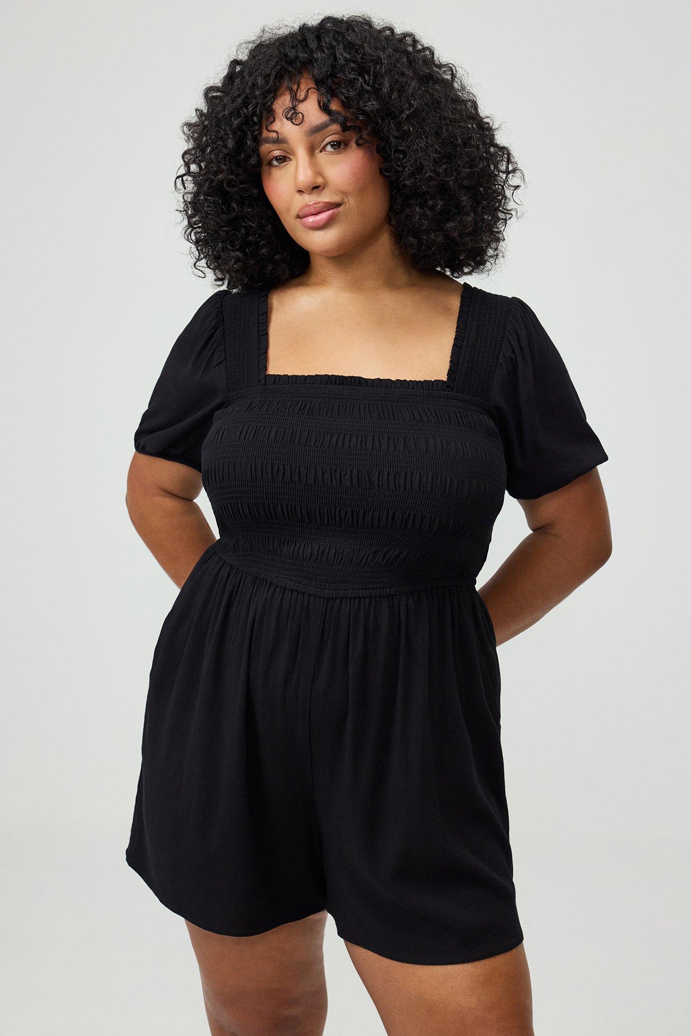 Smocked Bodice Romper, DEEP BLACK, alternate