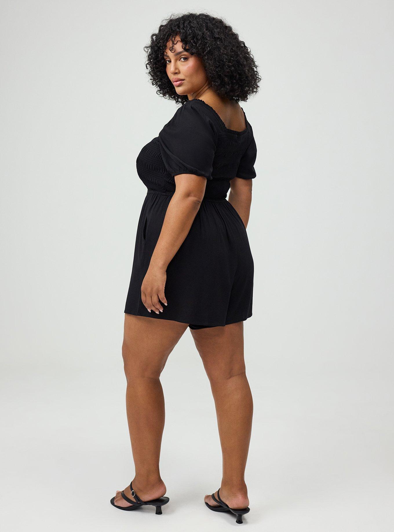 Smocked Bodice Romper, DEEP BLACK, alternate
